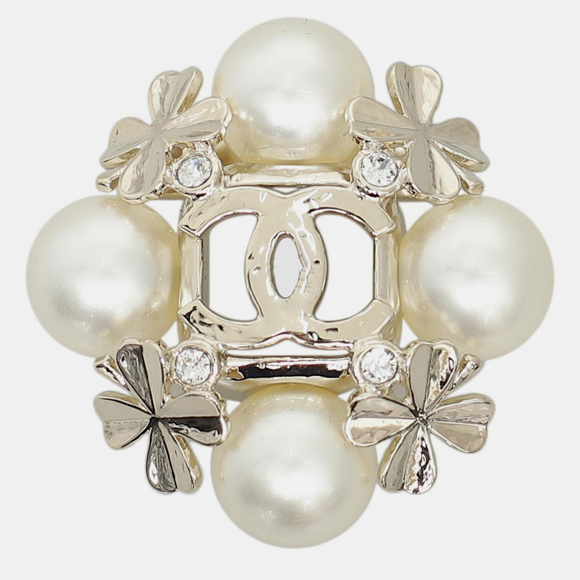 Pre-owned Chanel Cc Pearl Embellished Flower Brooch