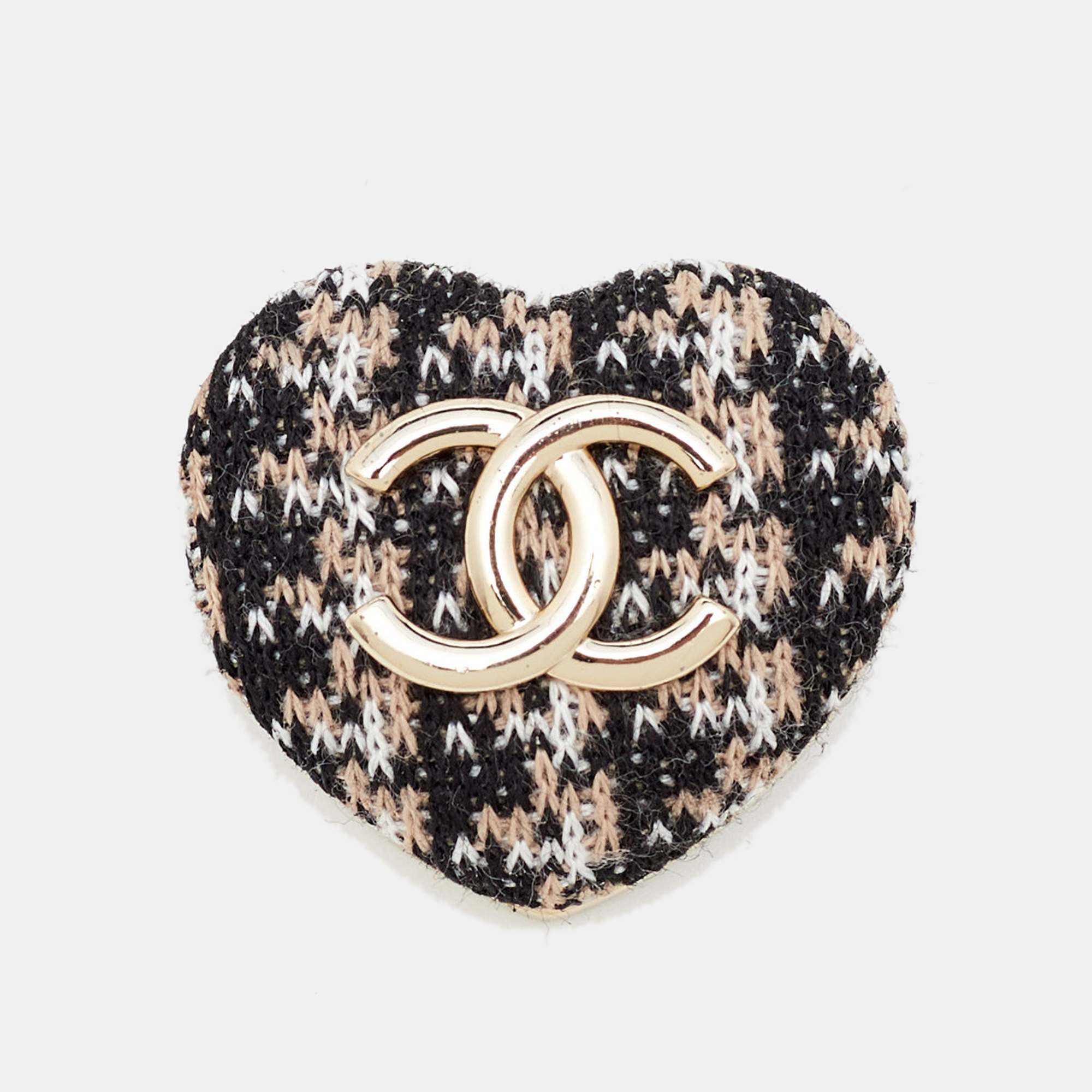 

Chanel CC Coco Heart Fabric Gold Tone Brooch