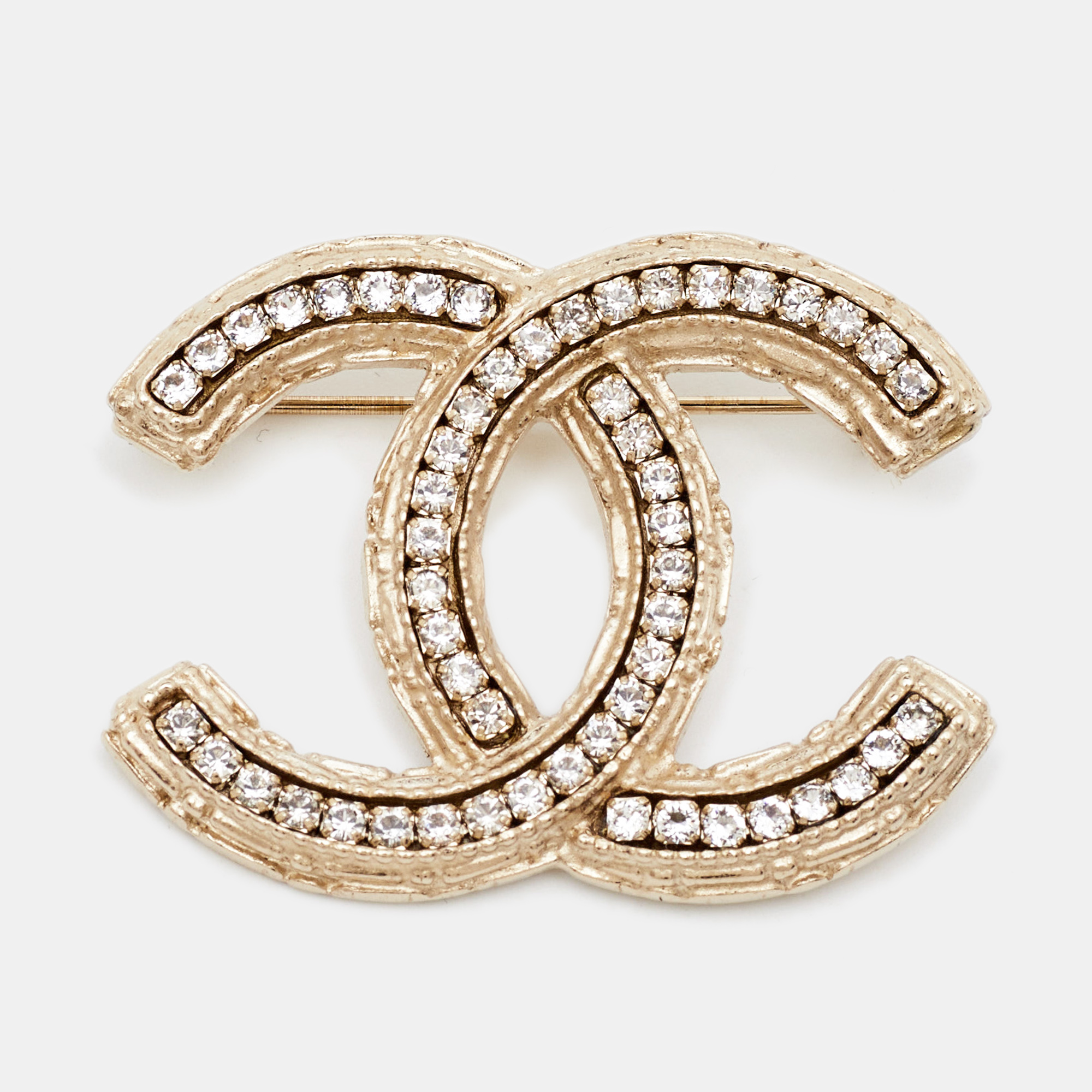 

Chanel CC Crystals Gold Tone Brooch