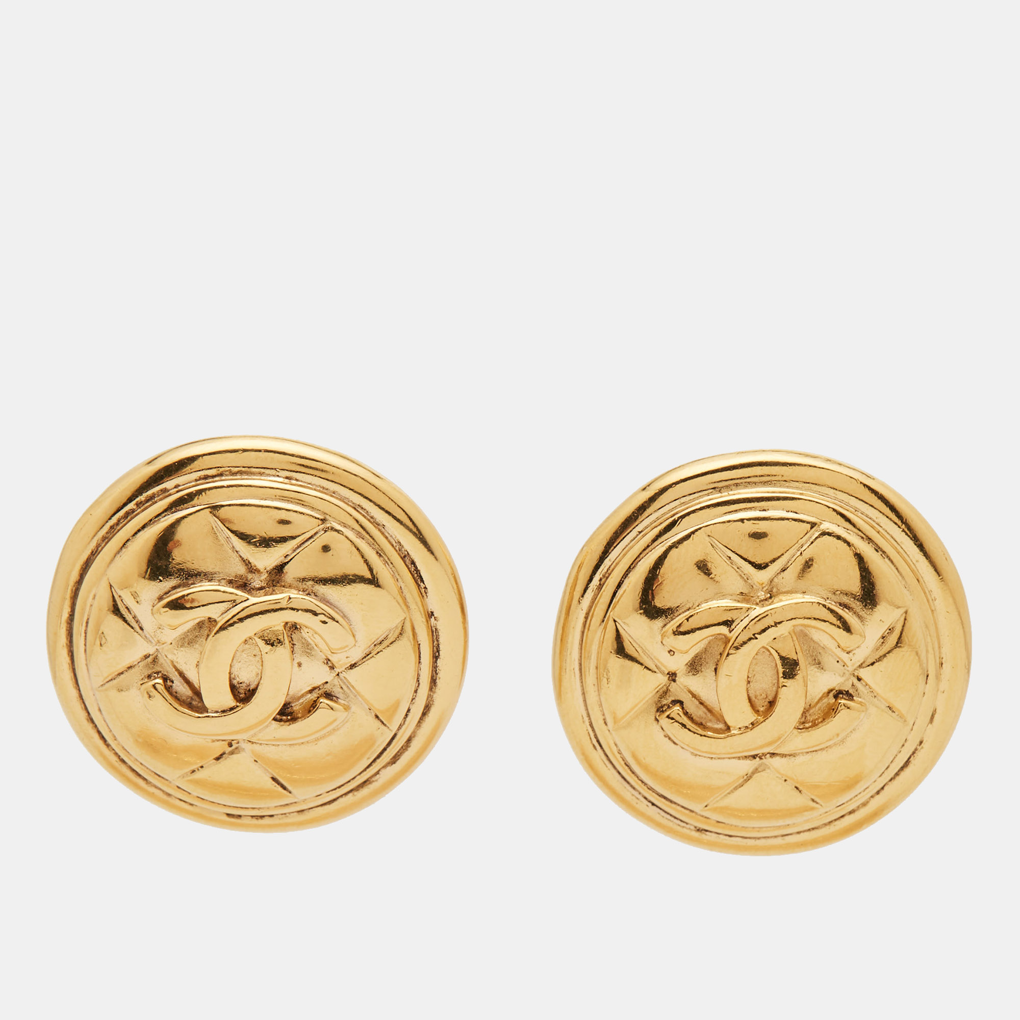 

Chanel CC Coco Medallion Gold Tone Clip On Earrings