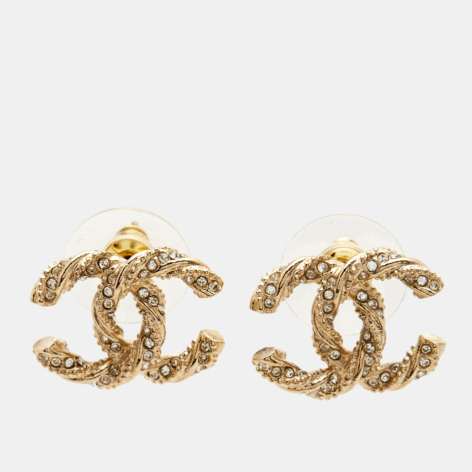 

Chanel CC Crystal Twisted Gold Tone Earrings