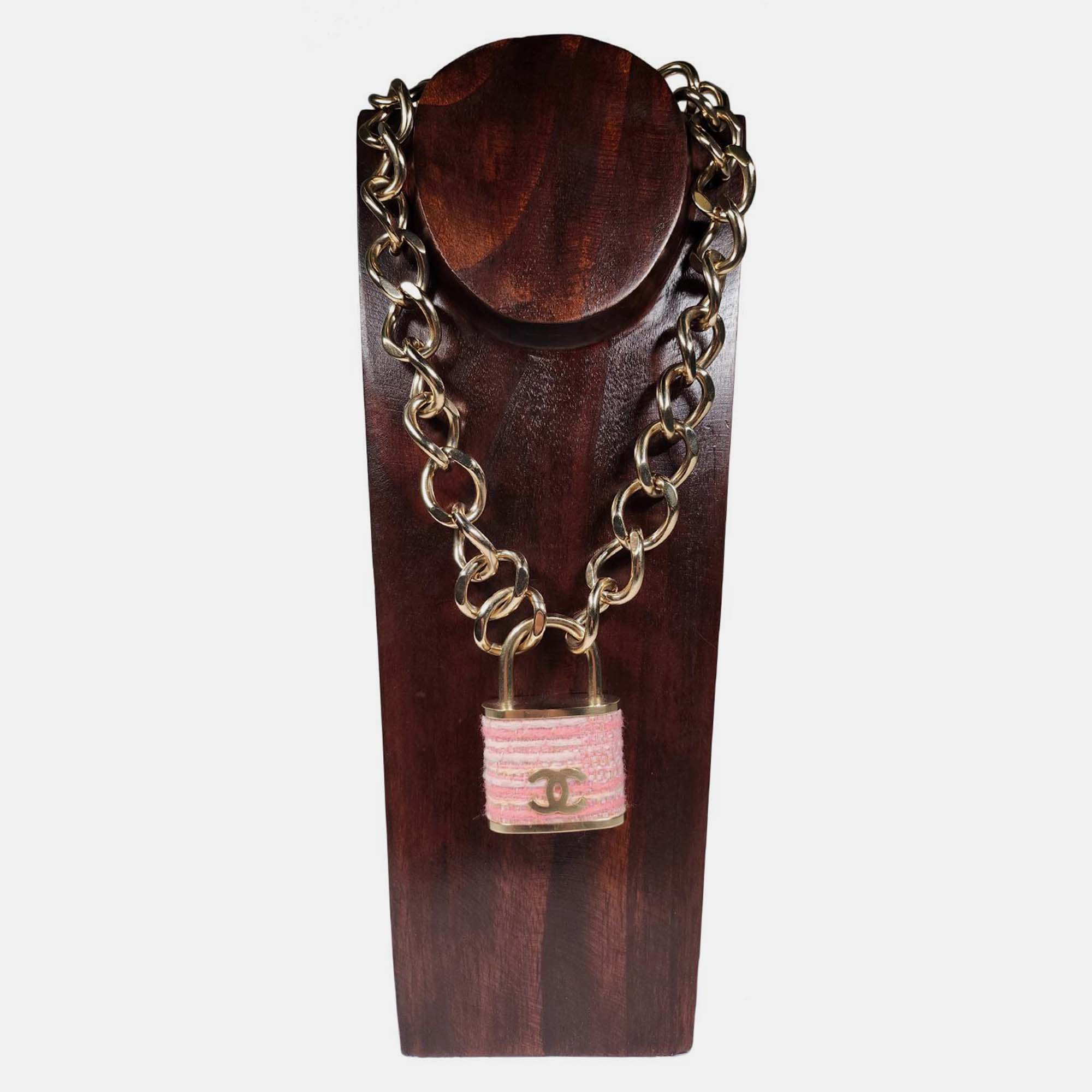 

Chanel 14K Pink Tweed CC Padlock Pendant