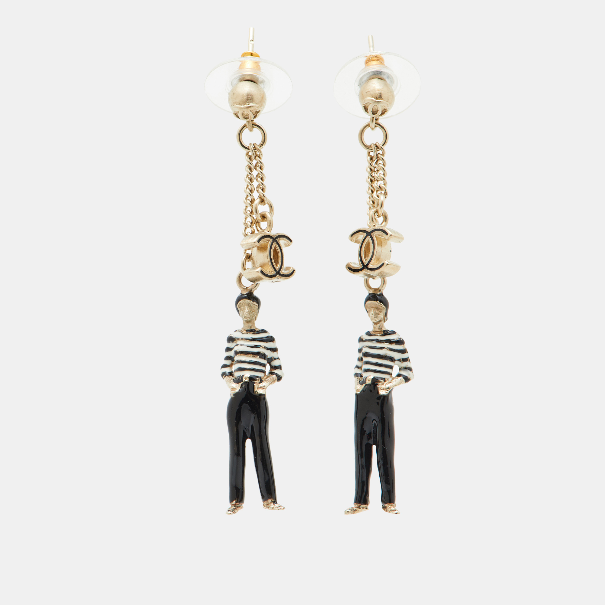 

Chanel CC Enamel Gandola Man Gold Tone Earrings