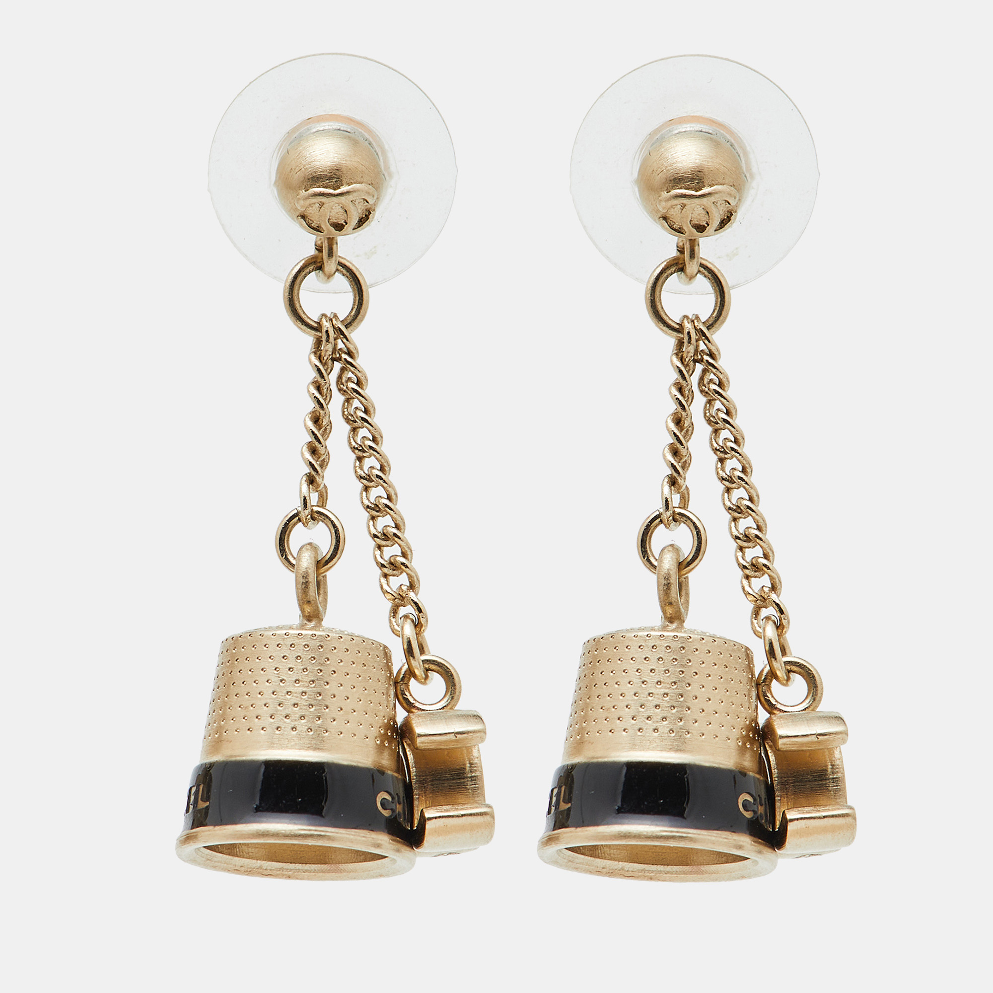 

Chanel CC Enamel Gold Tone Bell Drop Earrings