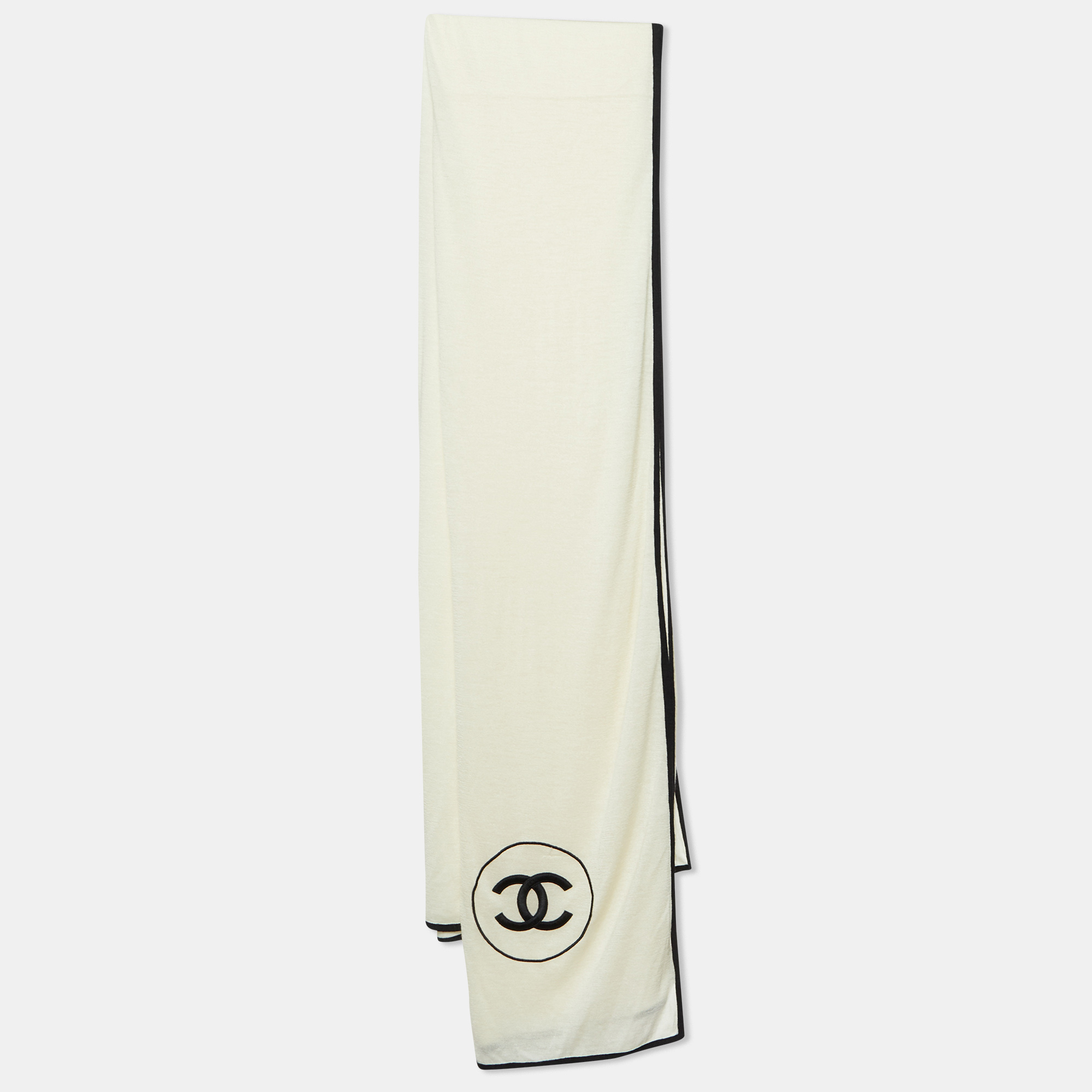 

Chanel Cream CC Embroidered Cashmere & Silk Knit Scarf