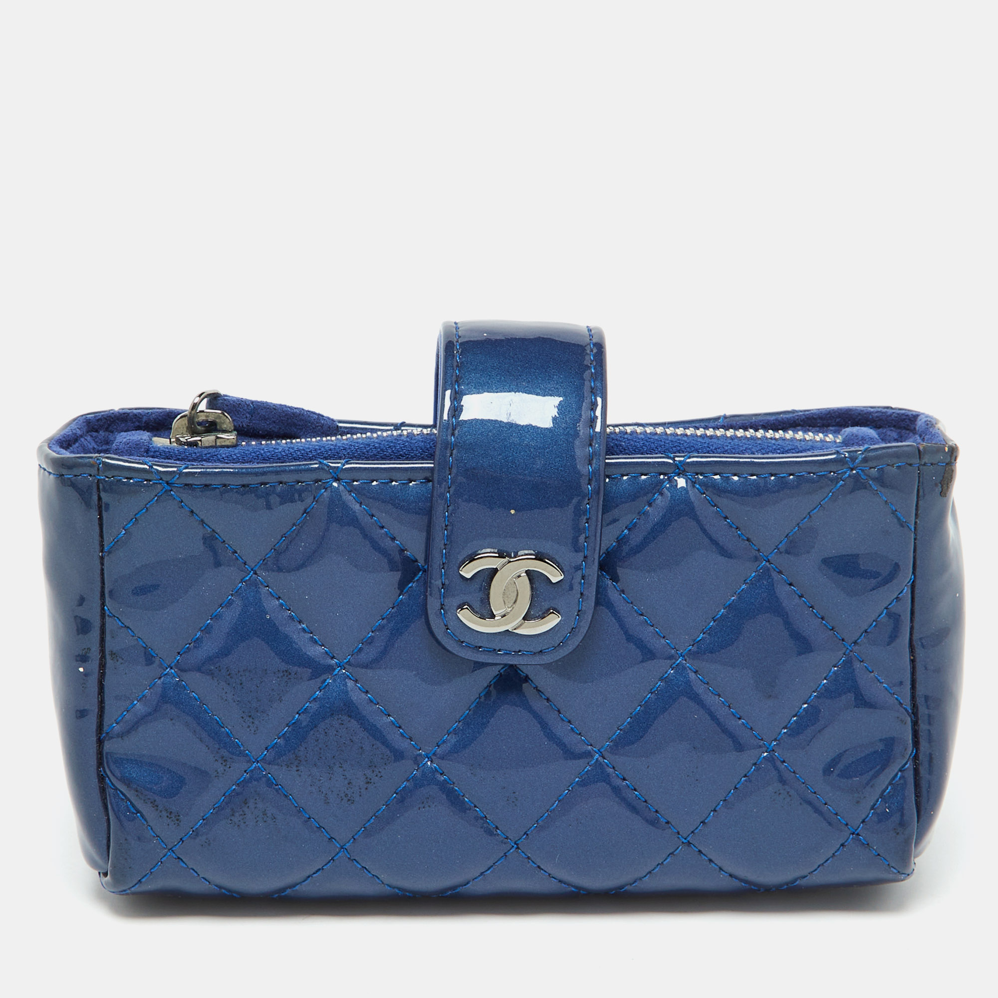 

Chanel Blue Quilted Patent Leather CC O Phone Pouch