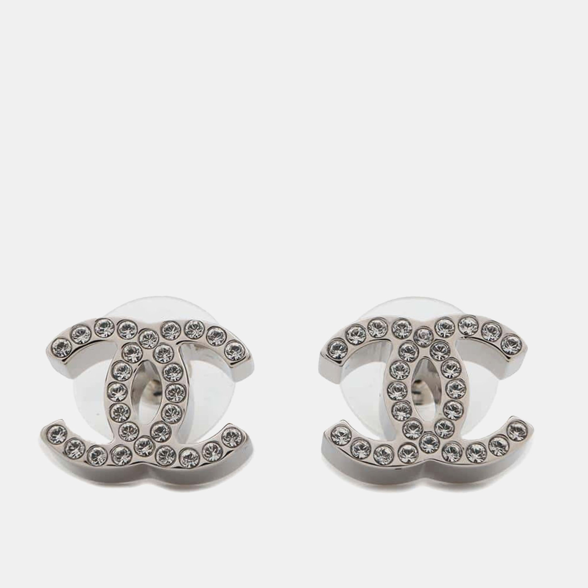 

Chanel Silver/Transparent Metal Rhinestone Cc Logo Rhinestone Earrings