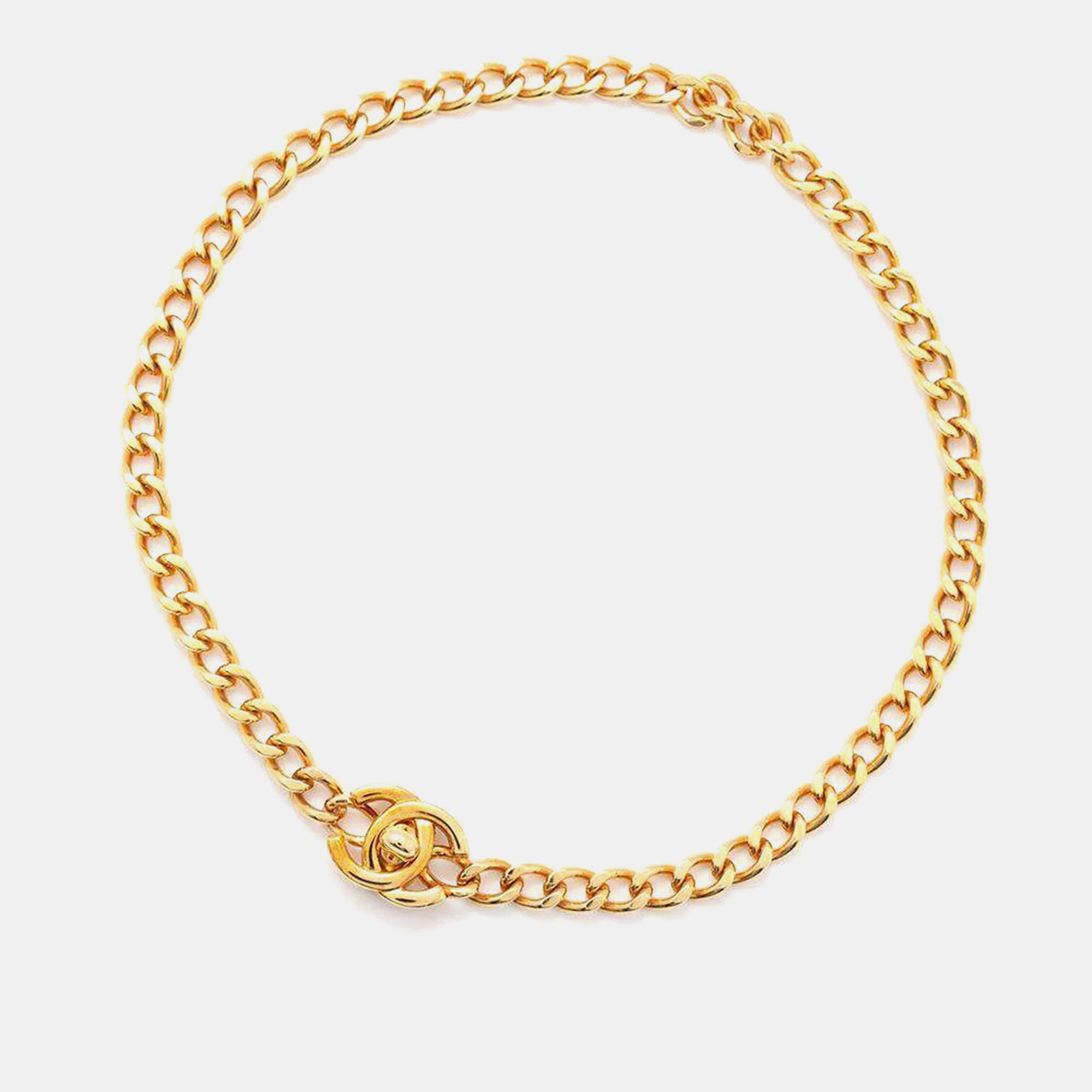 

Chanel Gold Metal Cc Logo Turnlock Choker