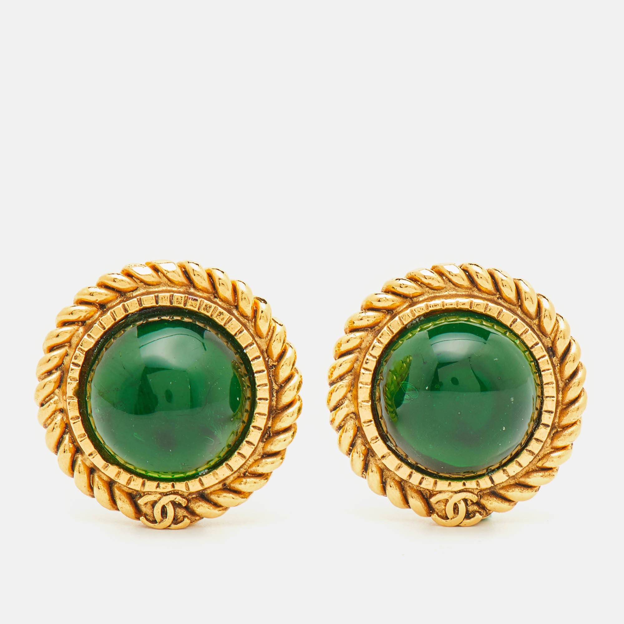 

Chanel CC Resin Gold Tone Clip On Earrings