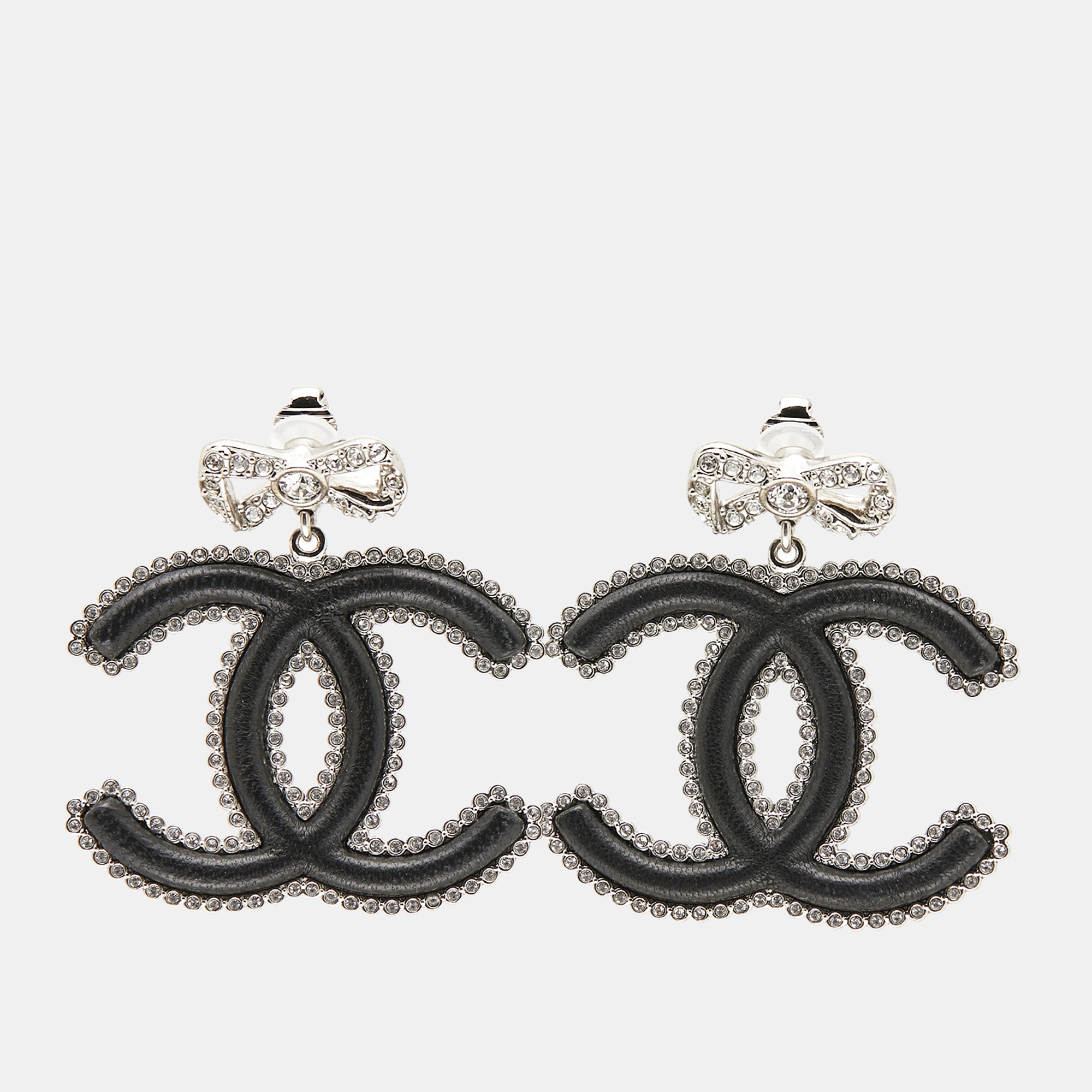 

Chanel CC Black Composite Crystals Silver Tone Dangle Earrings