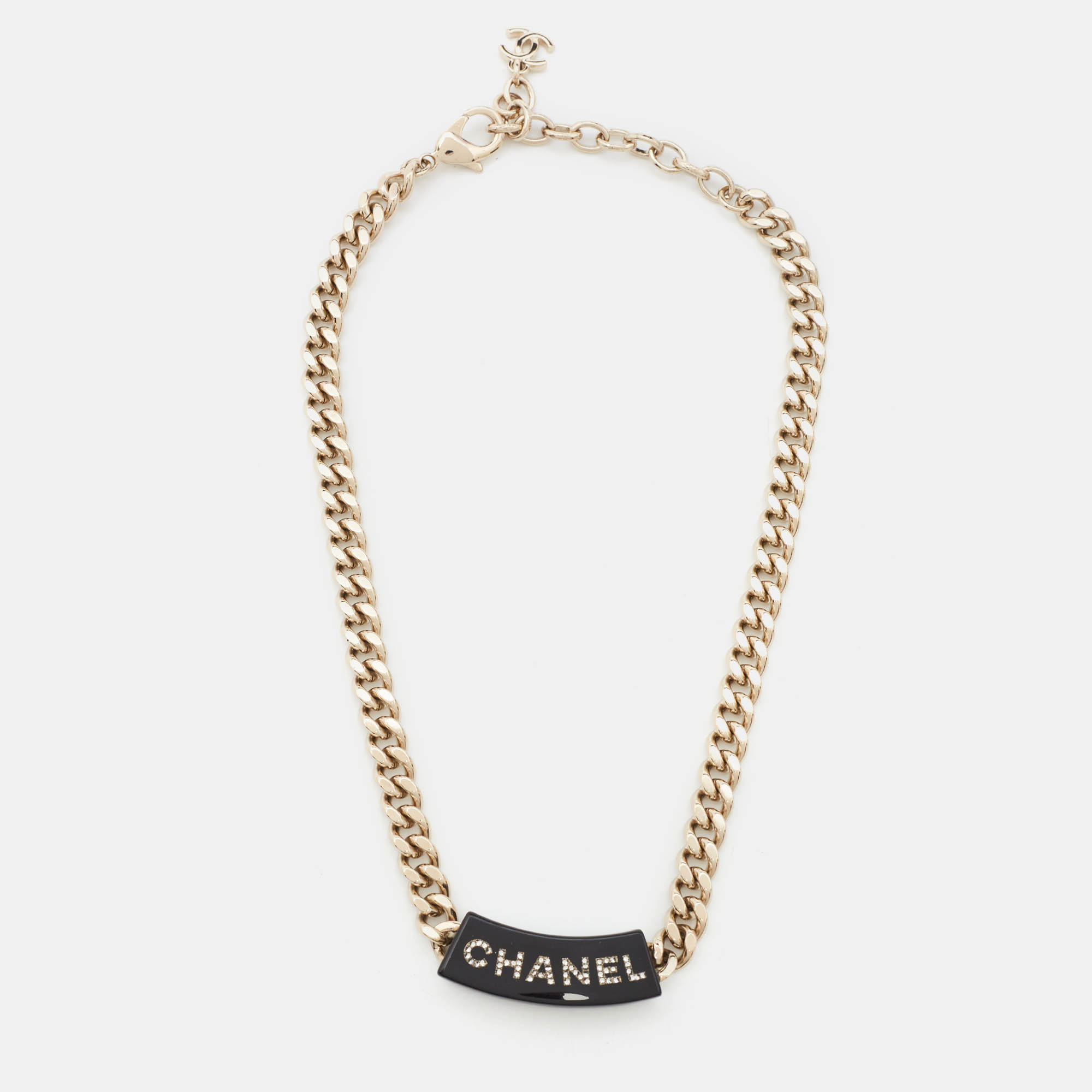 

Chanel Resin Crystals Gold Tone Necklace