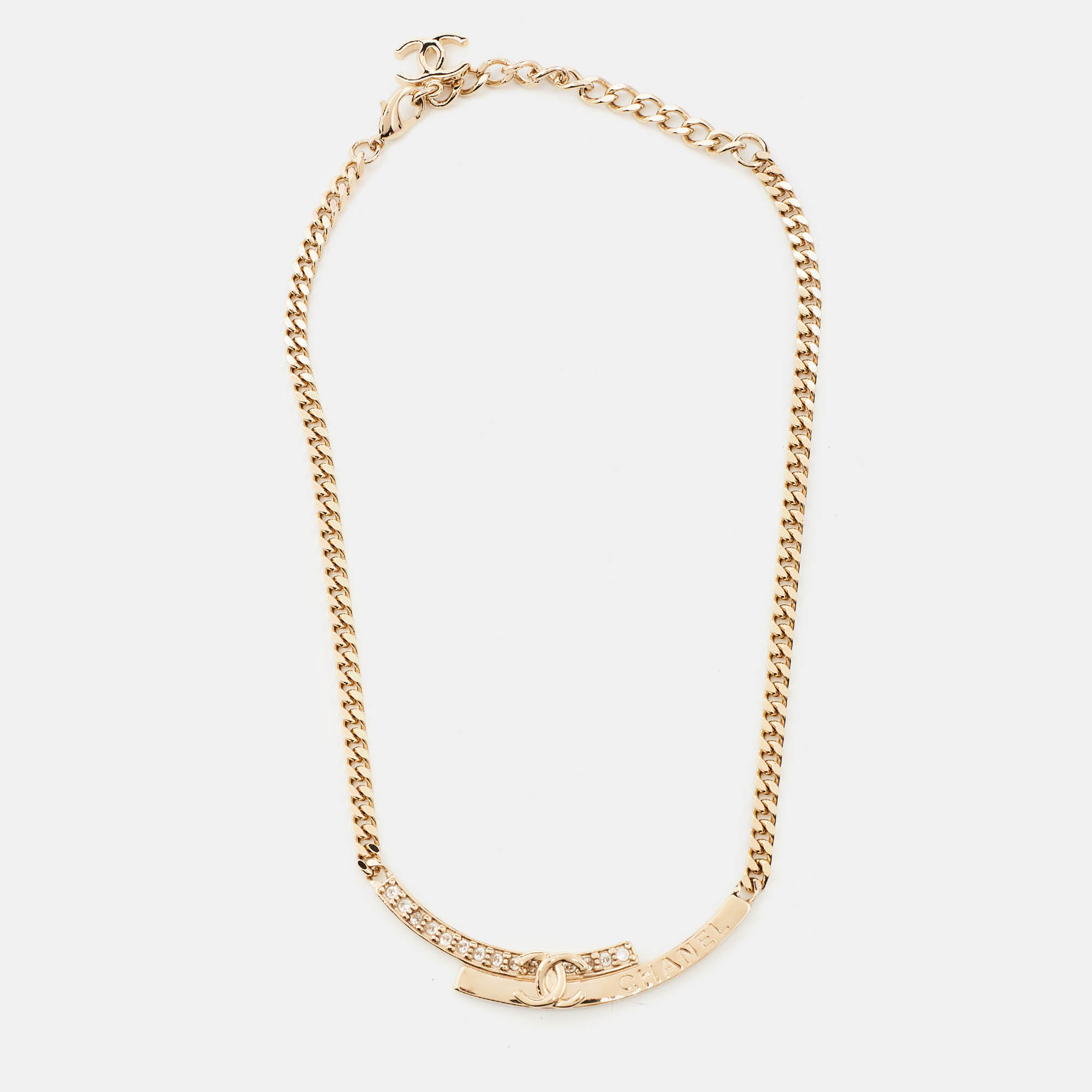 

Chanel CC Crystals Gold Tone Choker Necklace