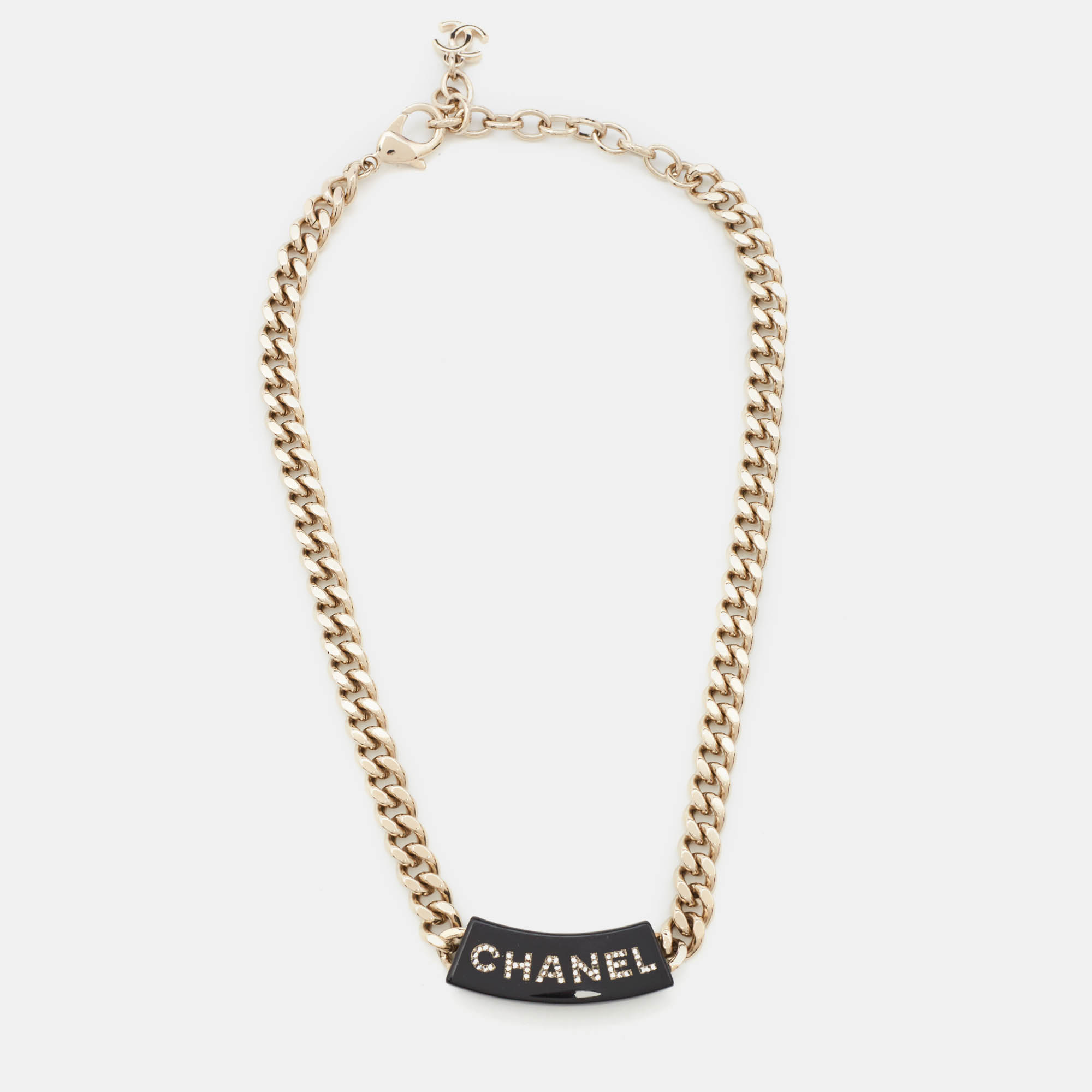 

Chanel Resin Crystals Gold Tone Choker Necklace