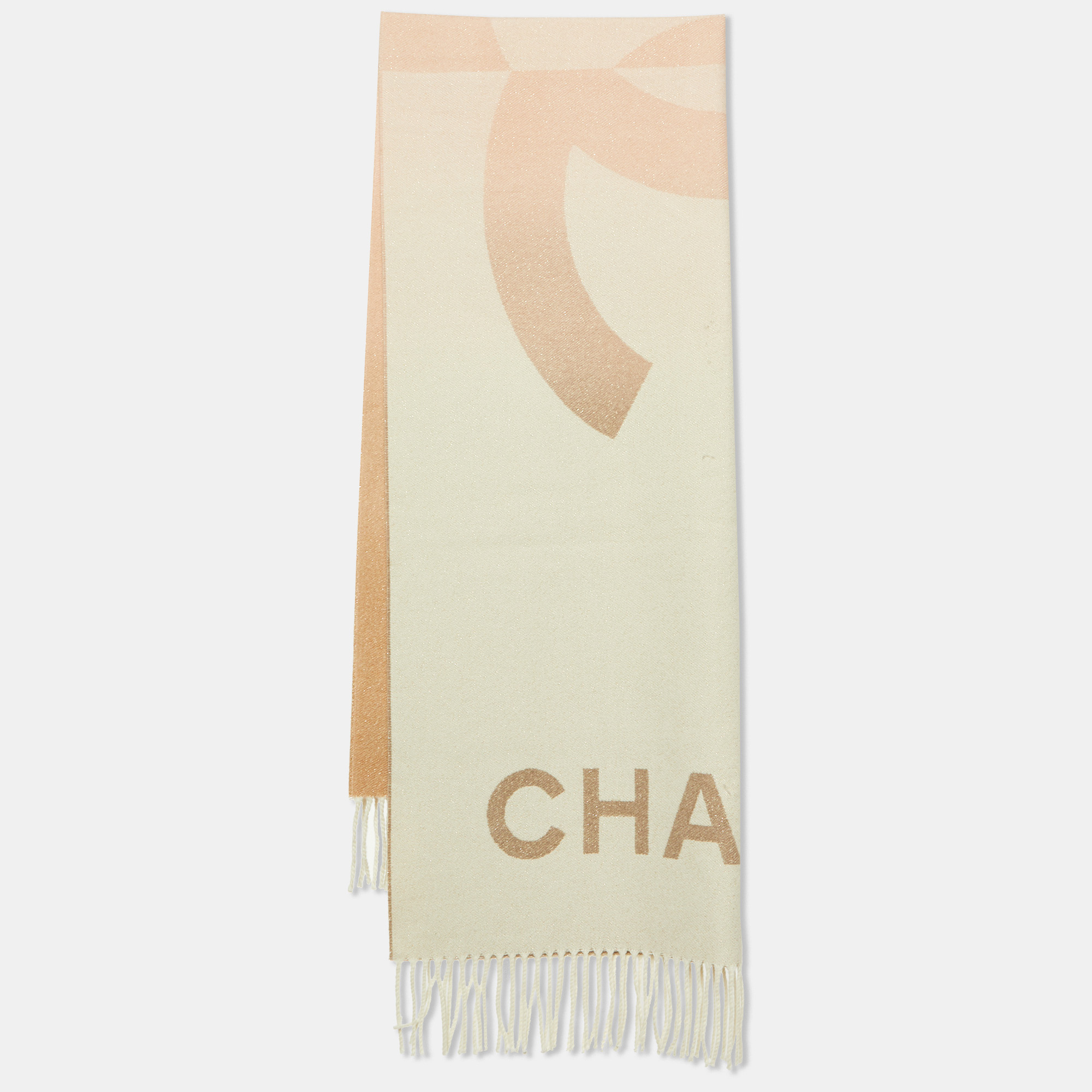 

Chanel Beige/Pink Ombre CC Lurex Cashmere Fringed Muffler