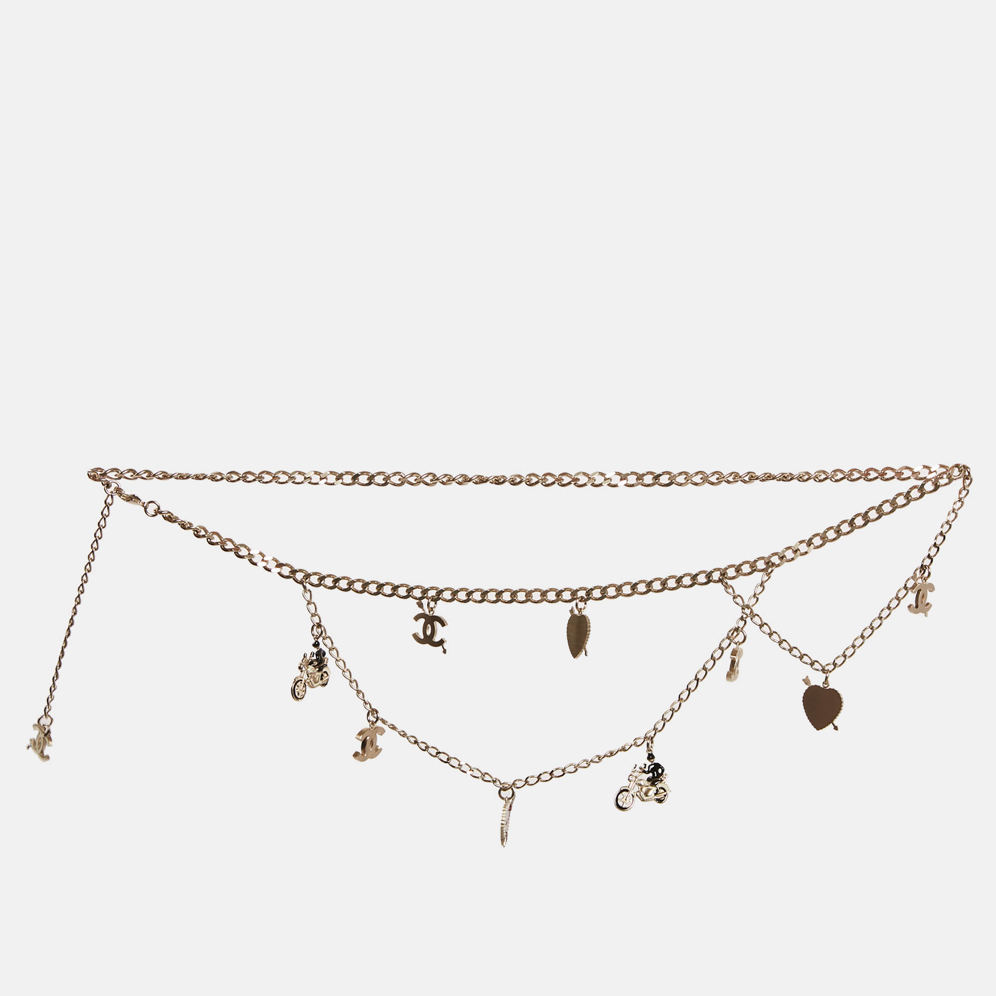 

Chanel CC Heart Faux Pearl Crystals Enamel Gold Tone Chain-Link Waist Belt