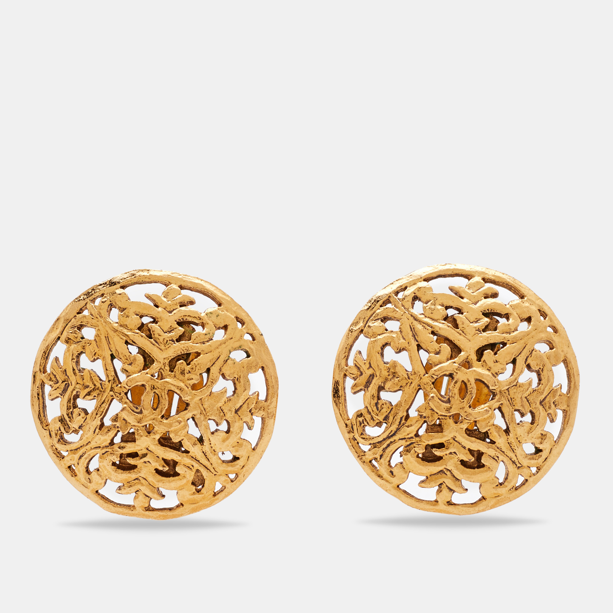 

Chanel CC Cut Out Gold Tone Round Stud Earrings