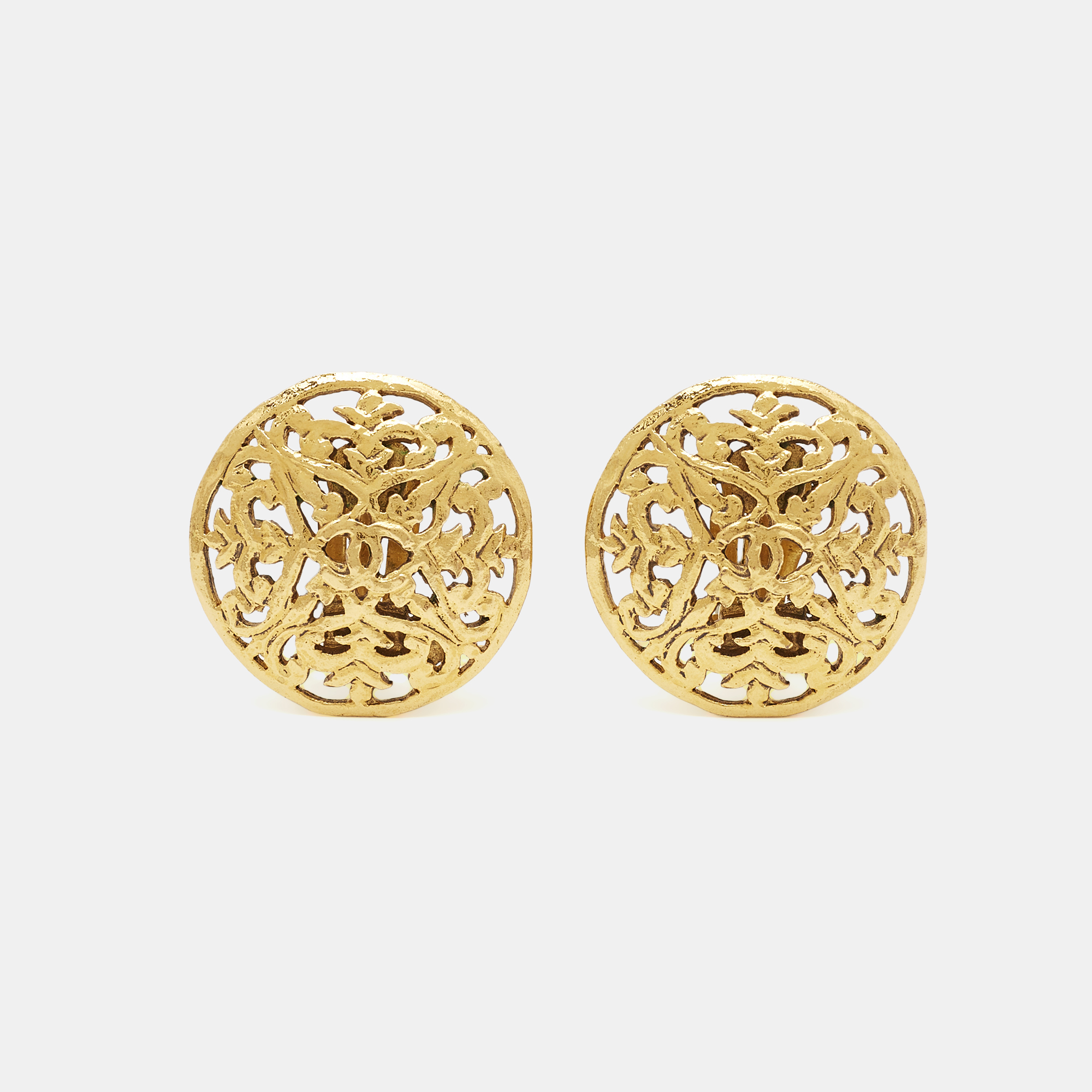 

Chanel CC Cut Out Gold Tone Round Stud Earrings