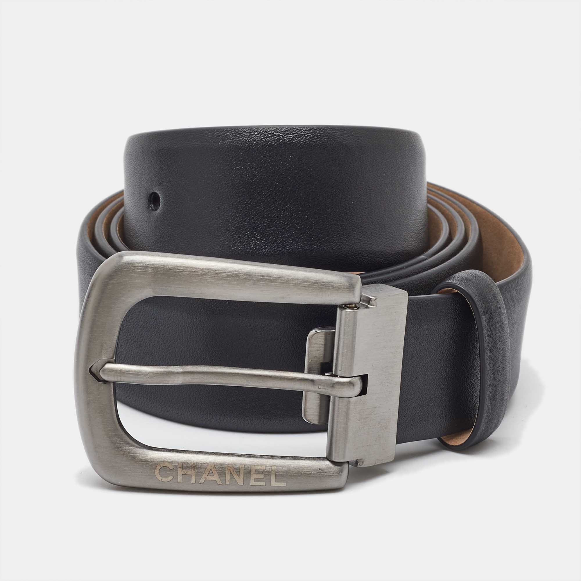 

Chanel Black Leather Classic Buckle Belt 95CM