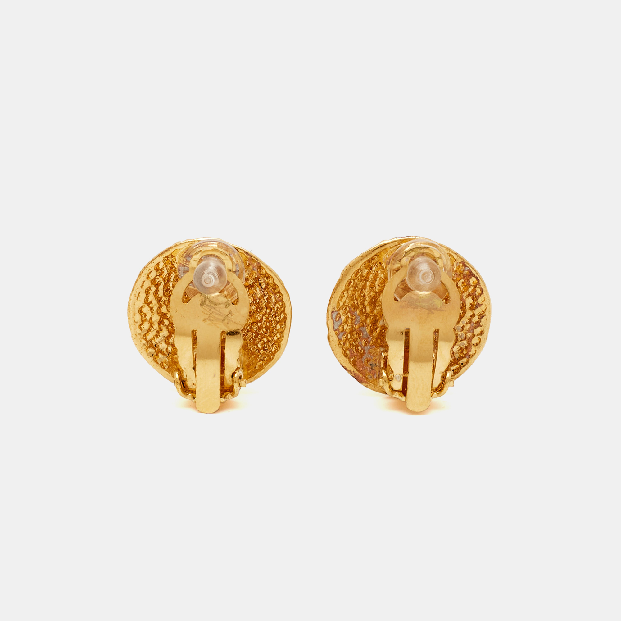 Chanel CC Vintage Gold Tone  Earrings 