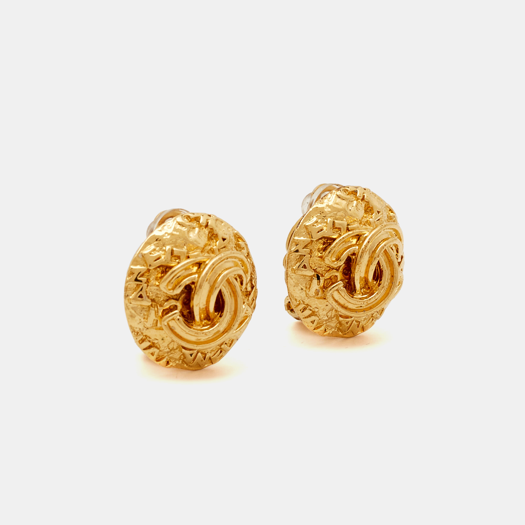 Chanel CC Vintage Gold Tone  Earrings 