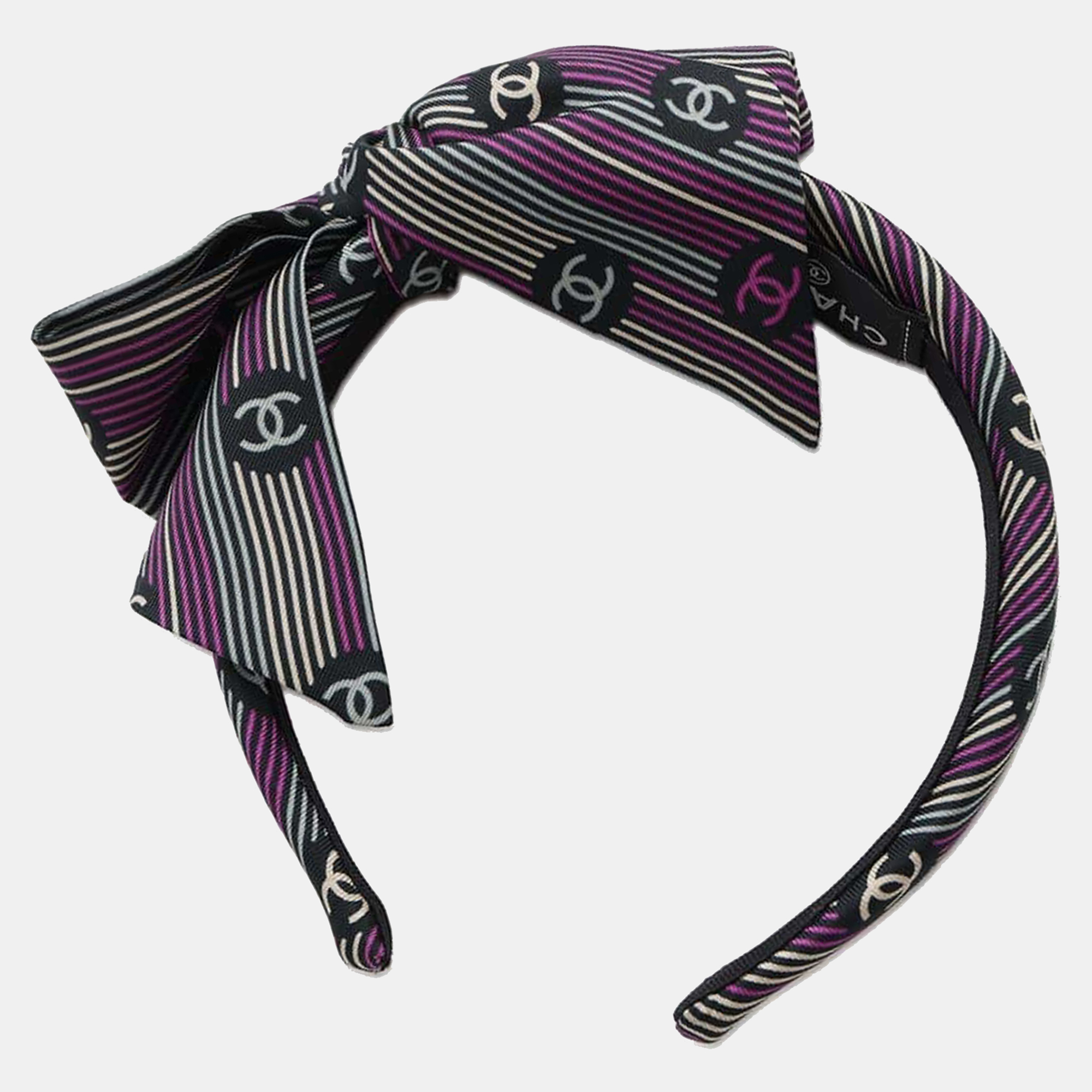 

Chanel Cc Logo/Border Ribbon Black/White/Pink Silk100% Headband, Multicolor