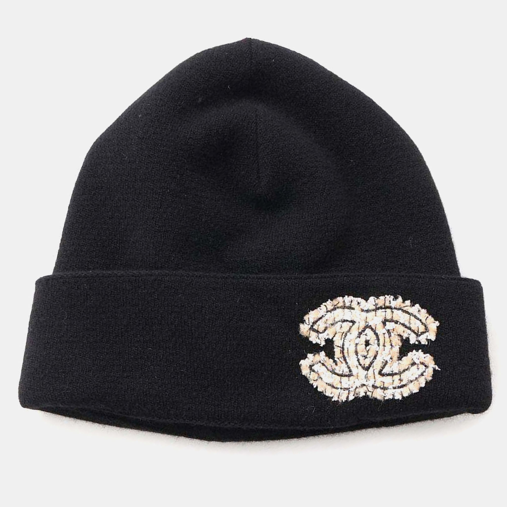 

Chanel Black Cashmere CC Logo Tweed Knit Hat