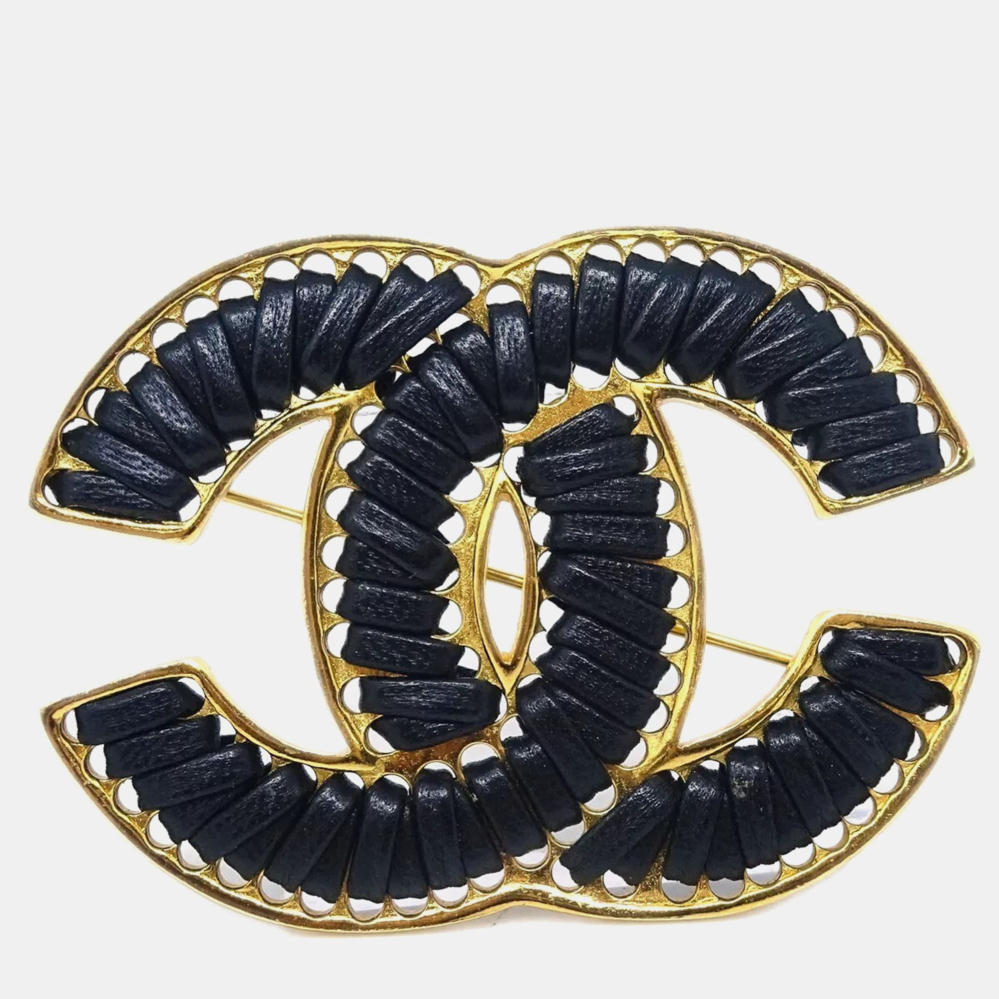 

Chanel Black Gold CC Brooch Pin