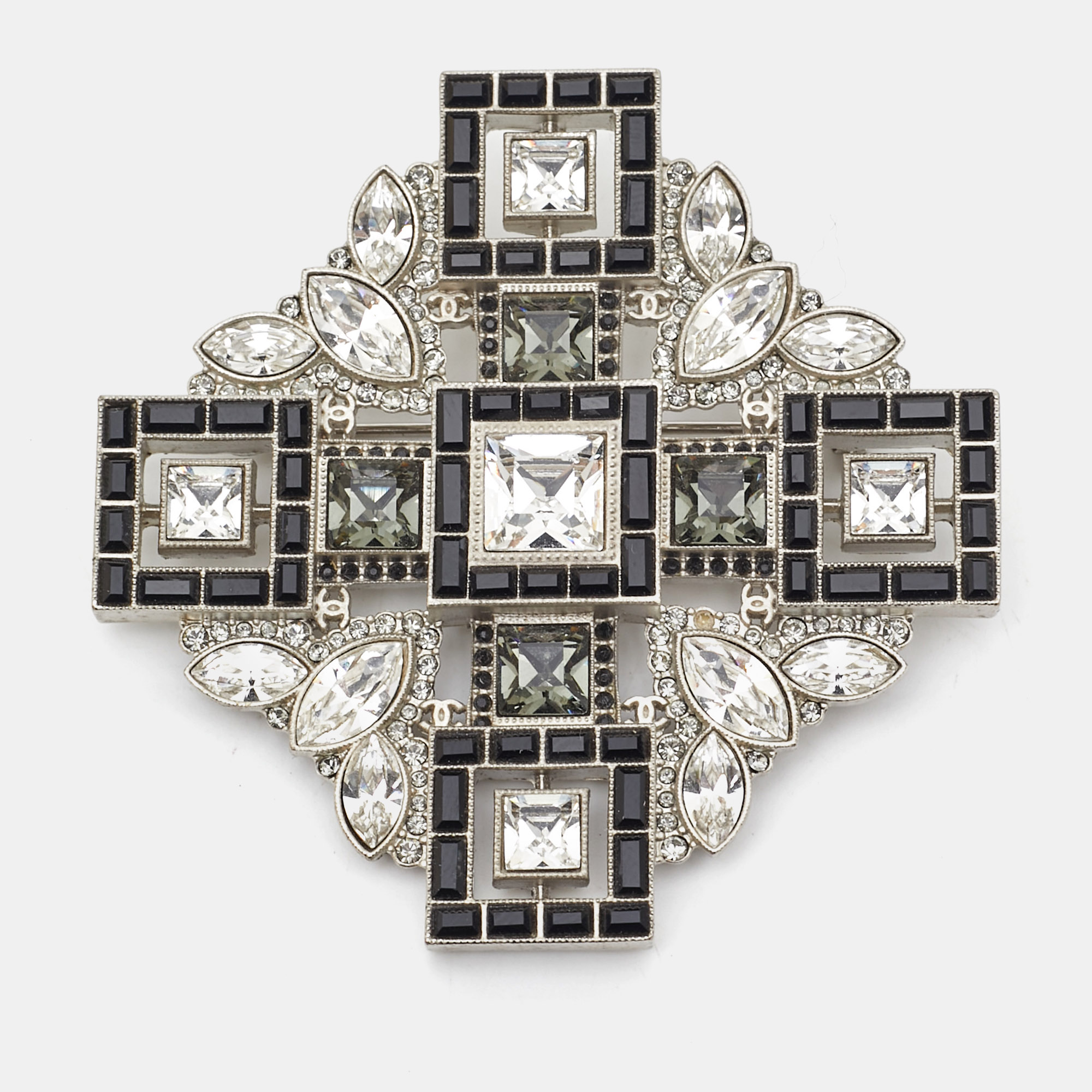 

Chanel CC Crystal Silver Tone Brooch