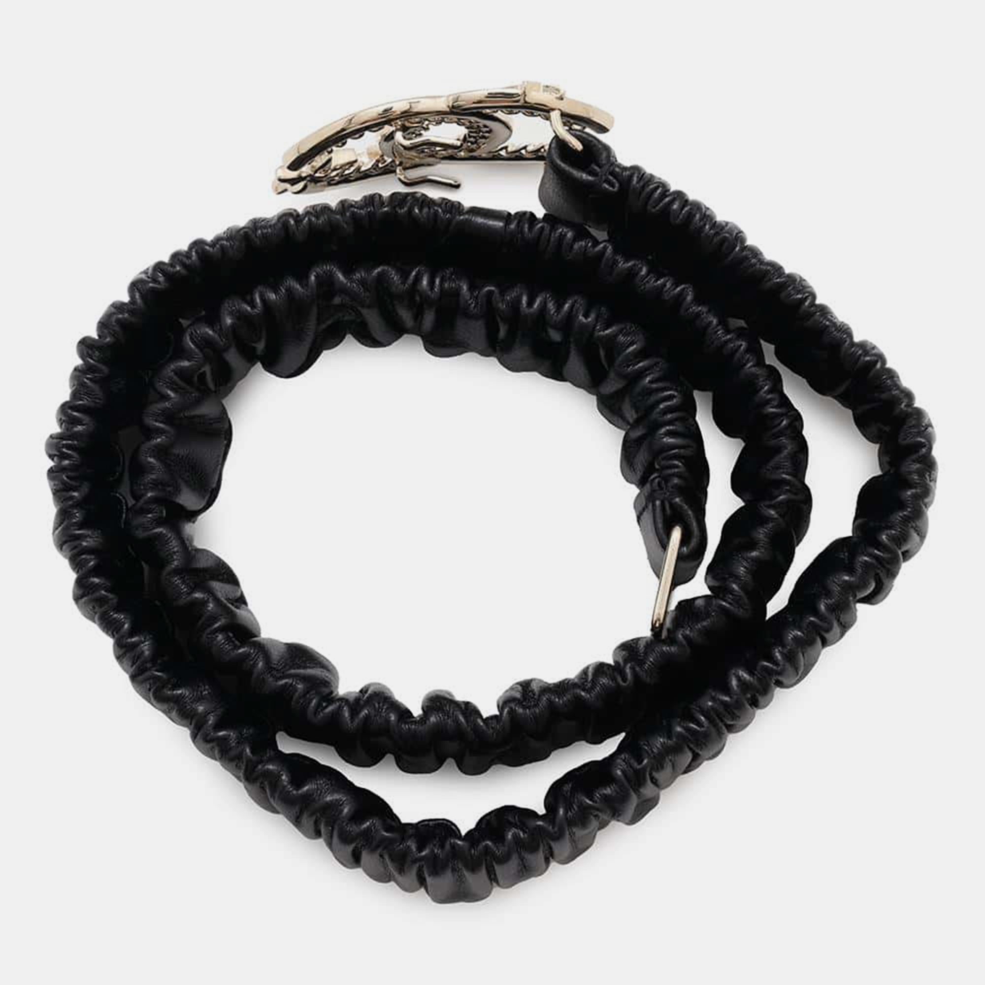 Chanel Black Rubber Faux Pearl Rhinestone CC Logo Belt 