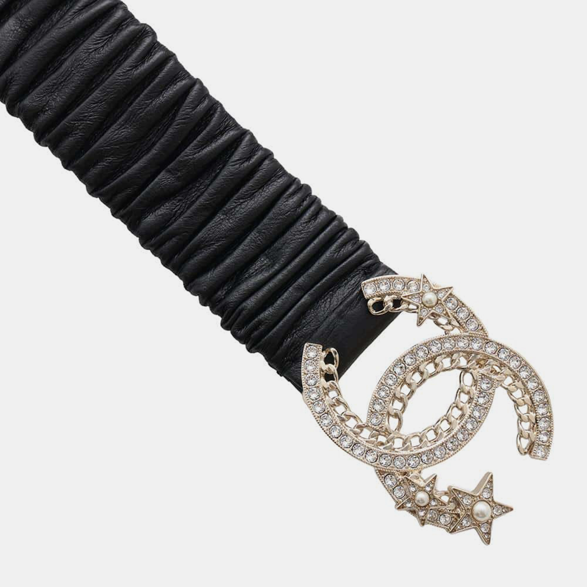 Chanel Black Rubber Faux Pearl Rhinestone CC Logo Belt 