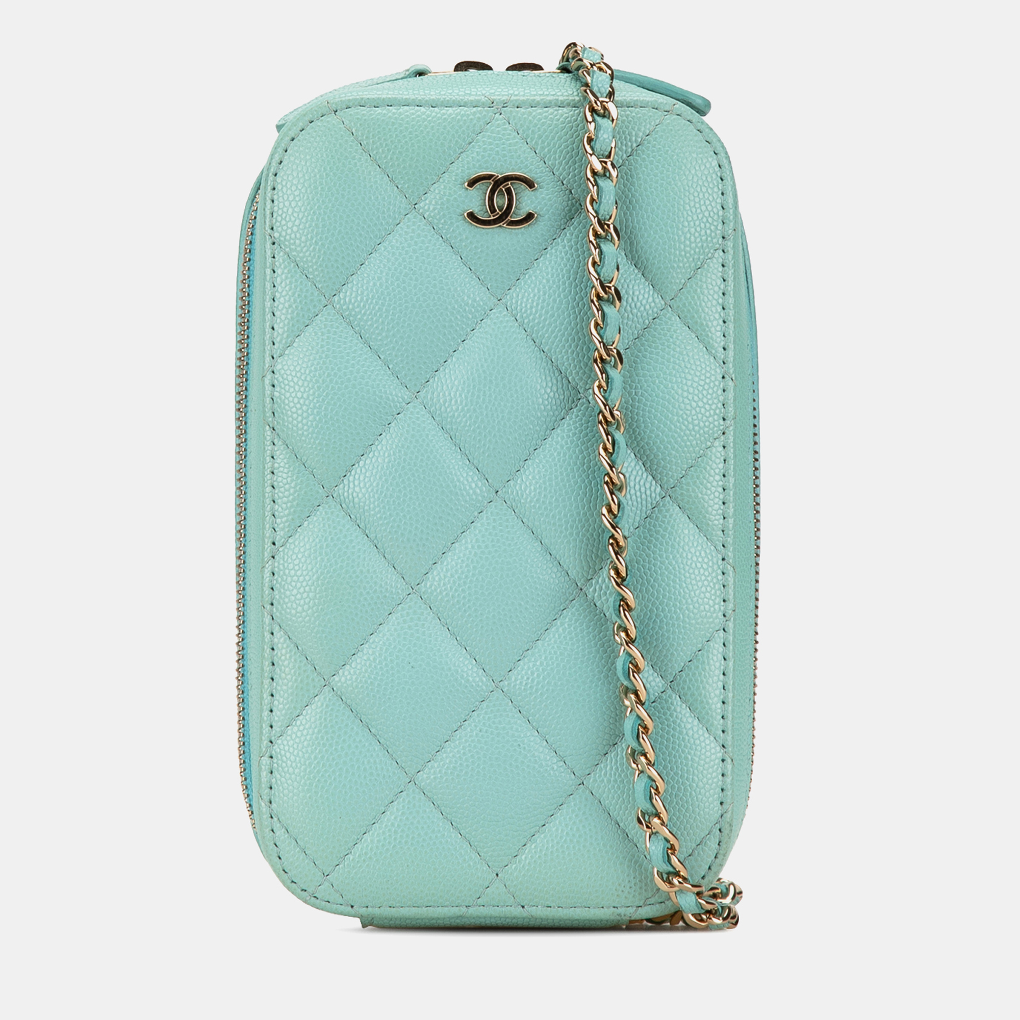 

CC Quilted Caviar Zip Phone Case, Blue