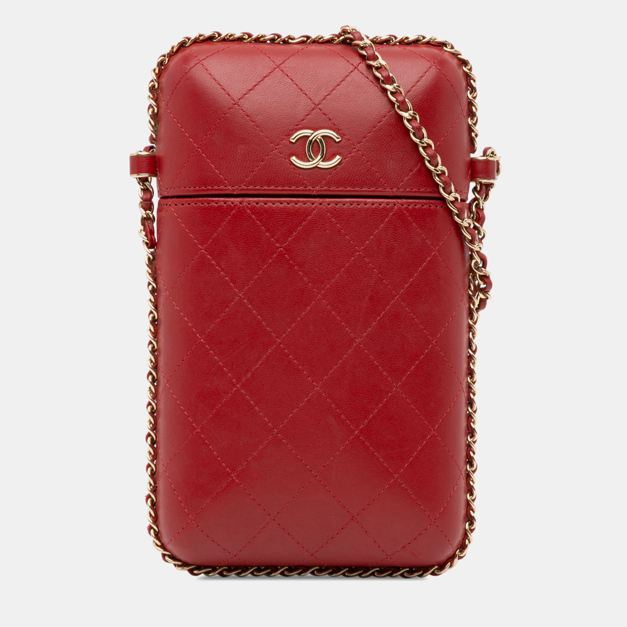 

Chanel Red Lambskin CC Chain Around Phone Holder Bag