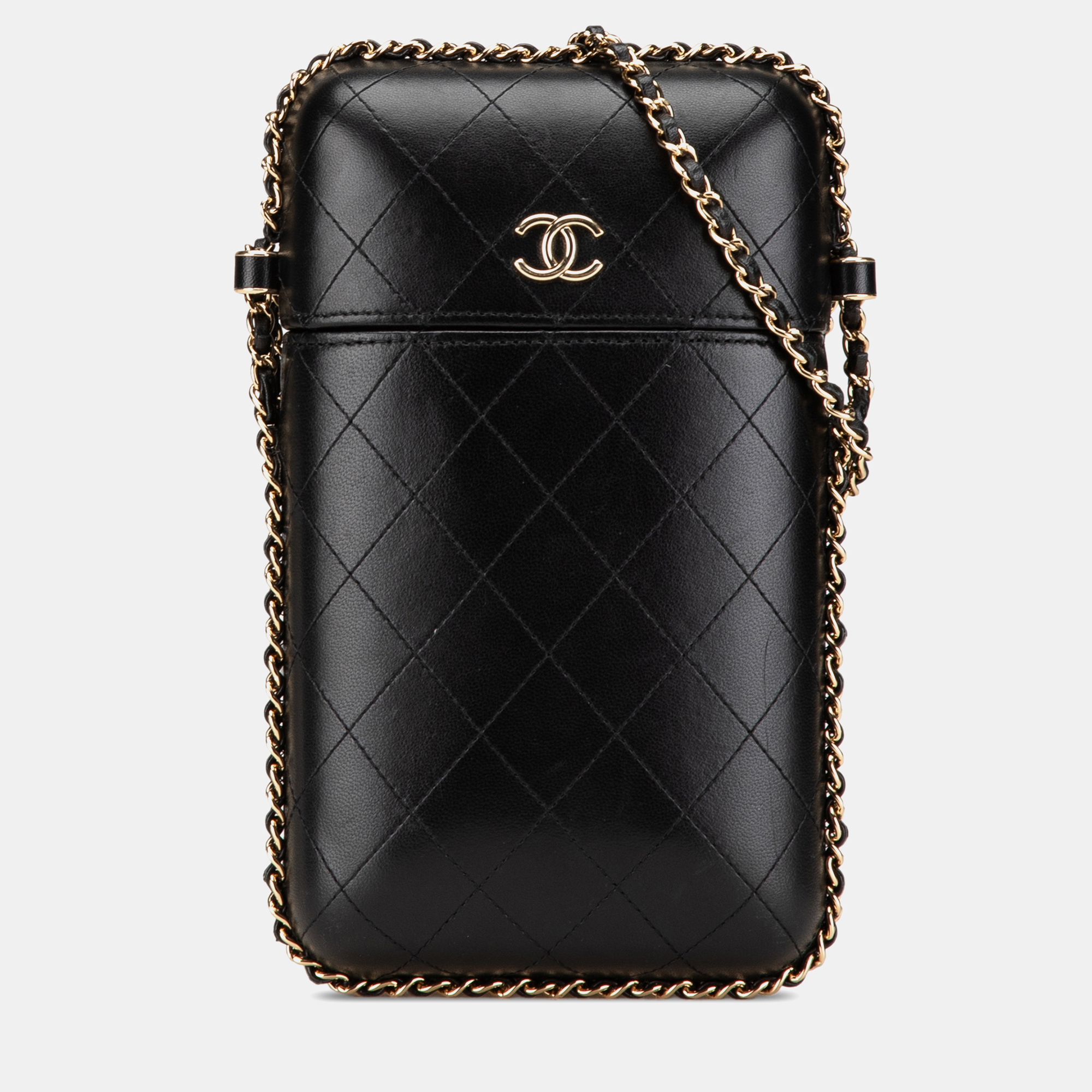 

CC Quilted Lambskin Chain Around Phone Holder, Black