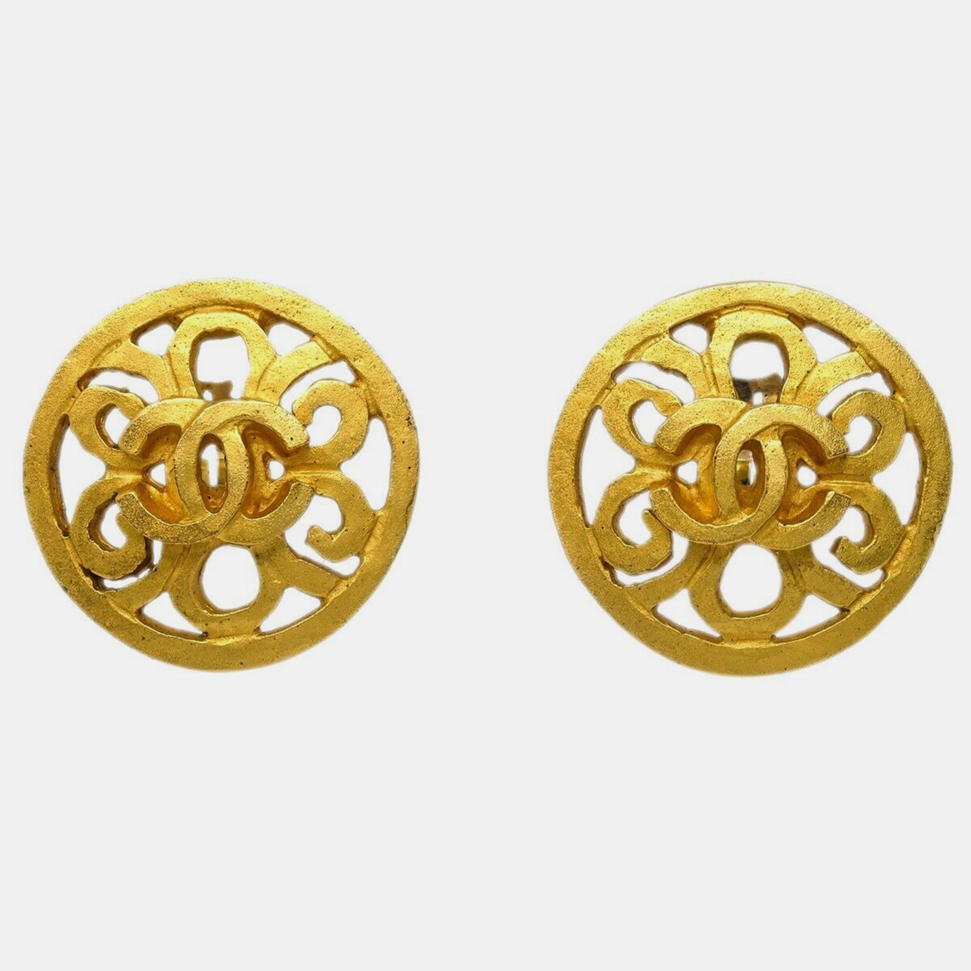 

Chanel CC Button Earrings Clip-On Gold 95P