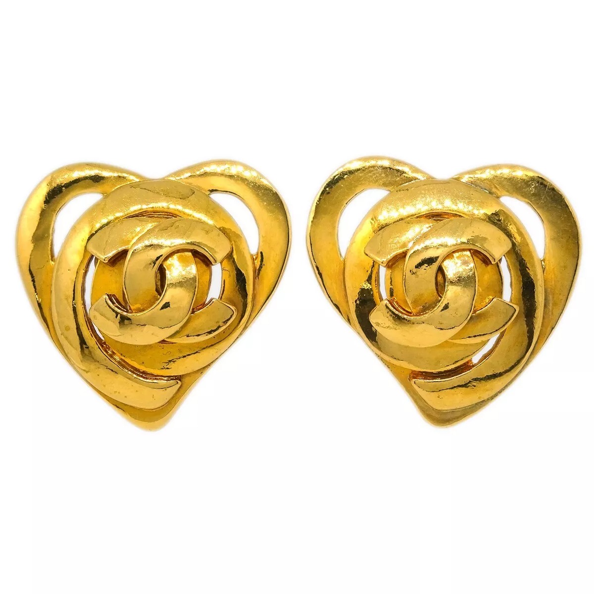 

Chanel Gold Heart Earrings Clip-On 95P