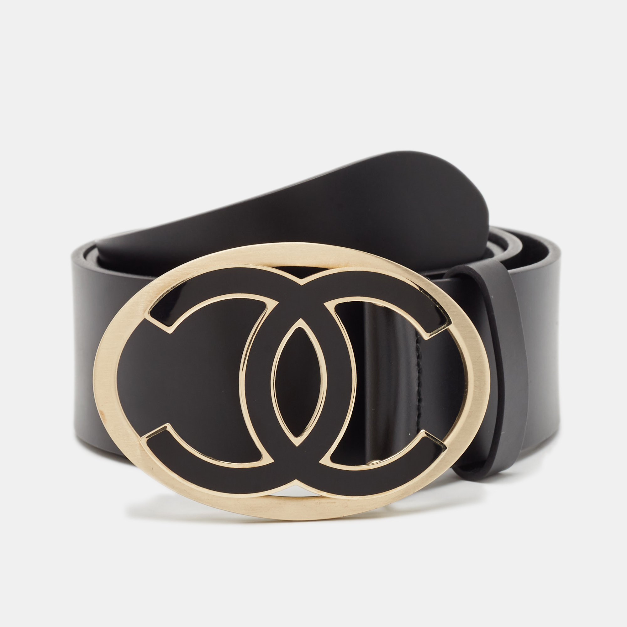 

Chanel Black Leather CC Logo Buckle Belt 85CM