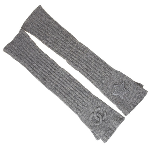 Pre Owned Chanel Grey Cashmere Fingerless Elbow Gloves
