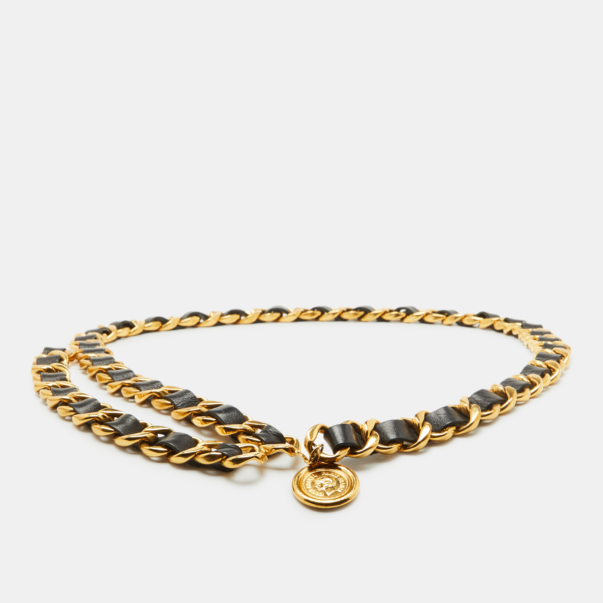 

Chanel Black Leather CC Medallion Chain Belt