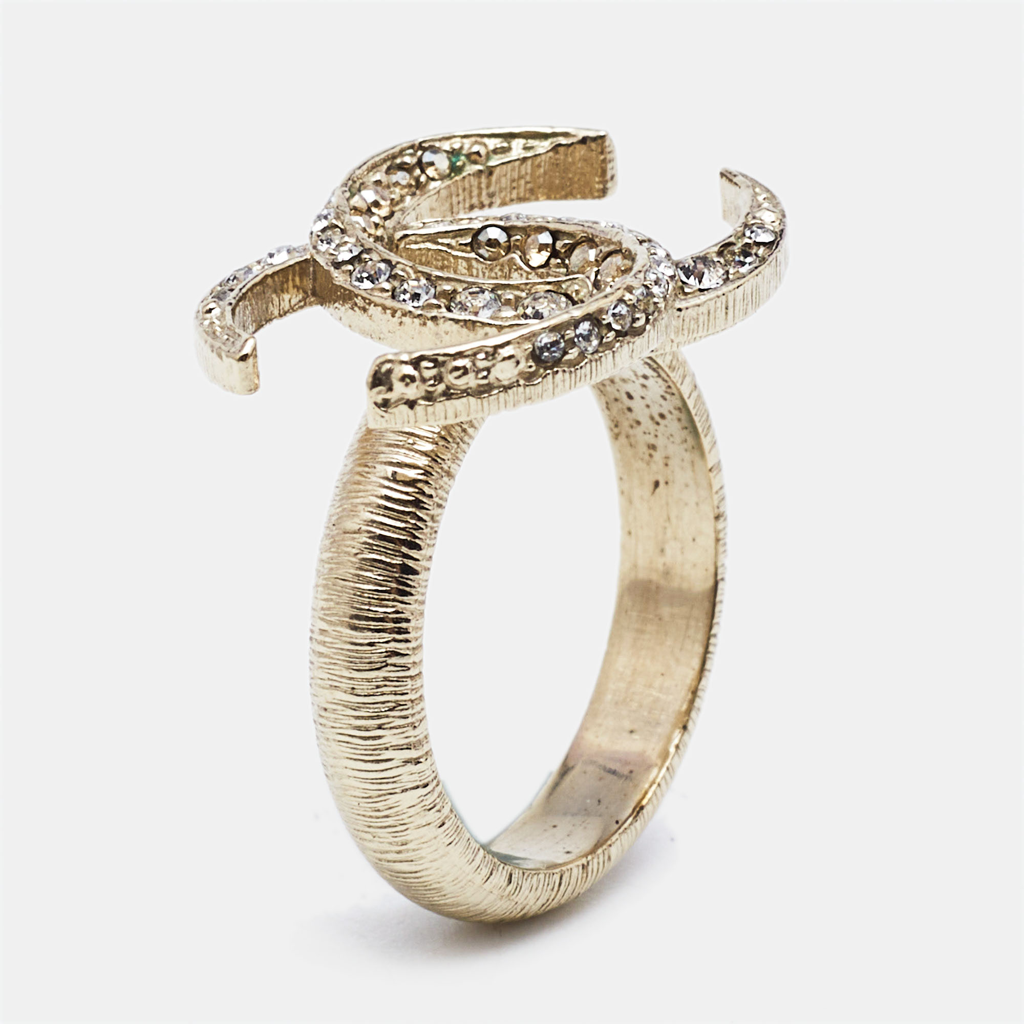 

Chanel CC Crystals Gold Tone Ring Size