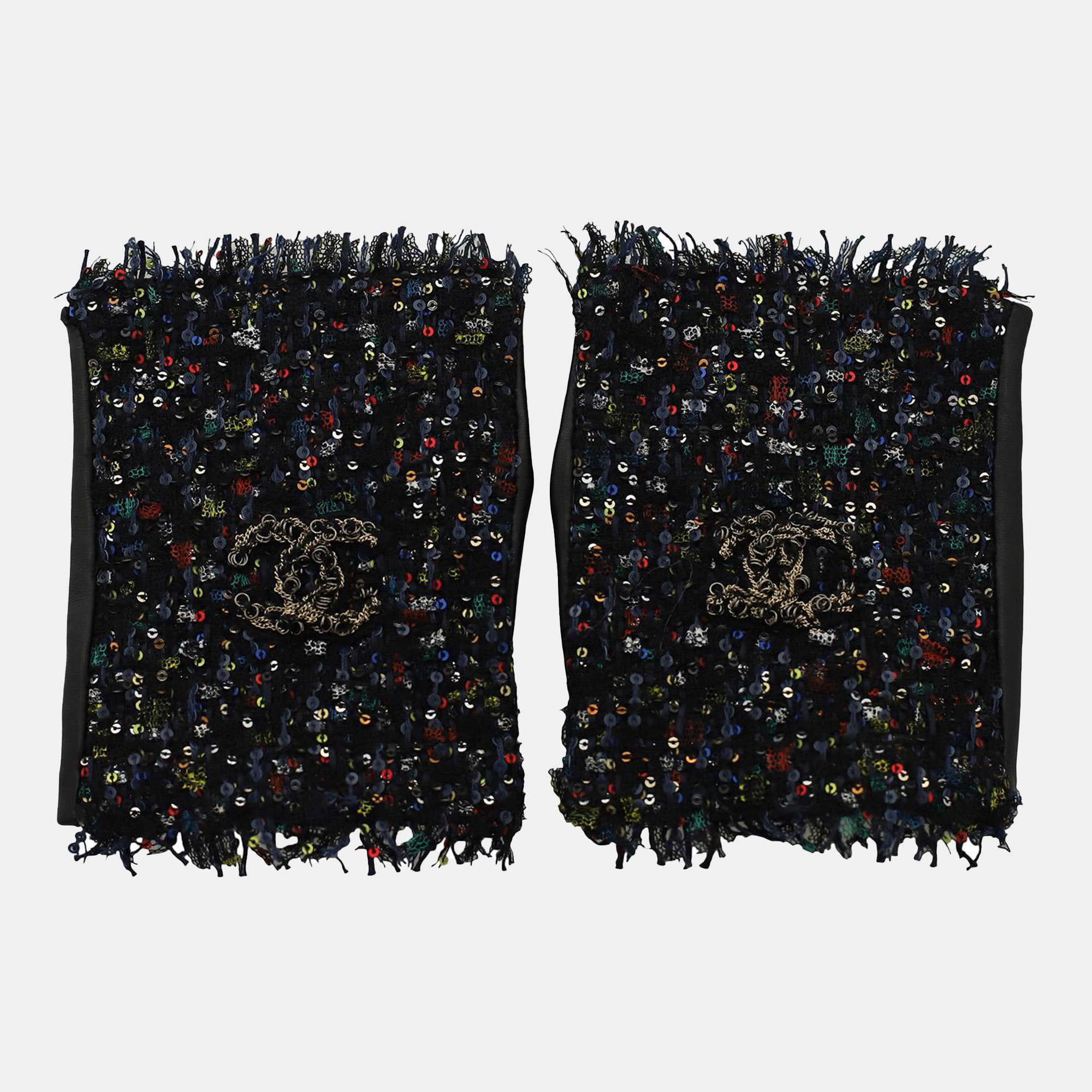 

Chanel Multicolor Leather Tweed Sequined Gloves