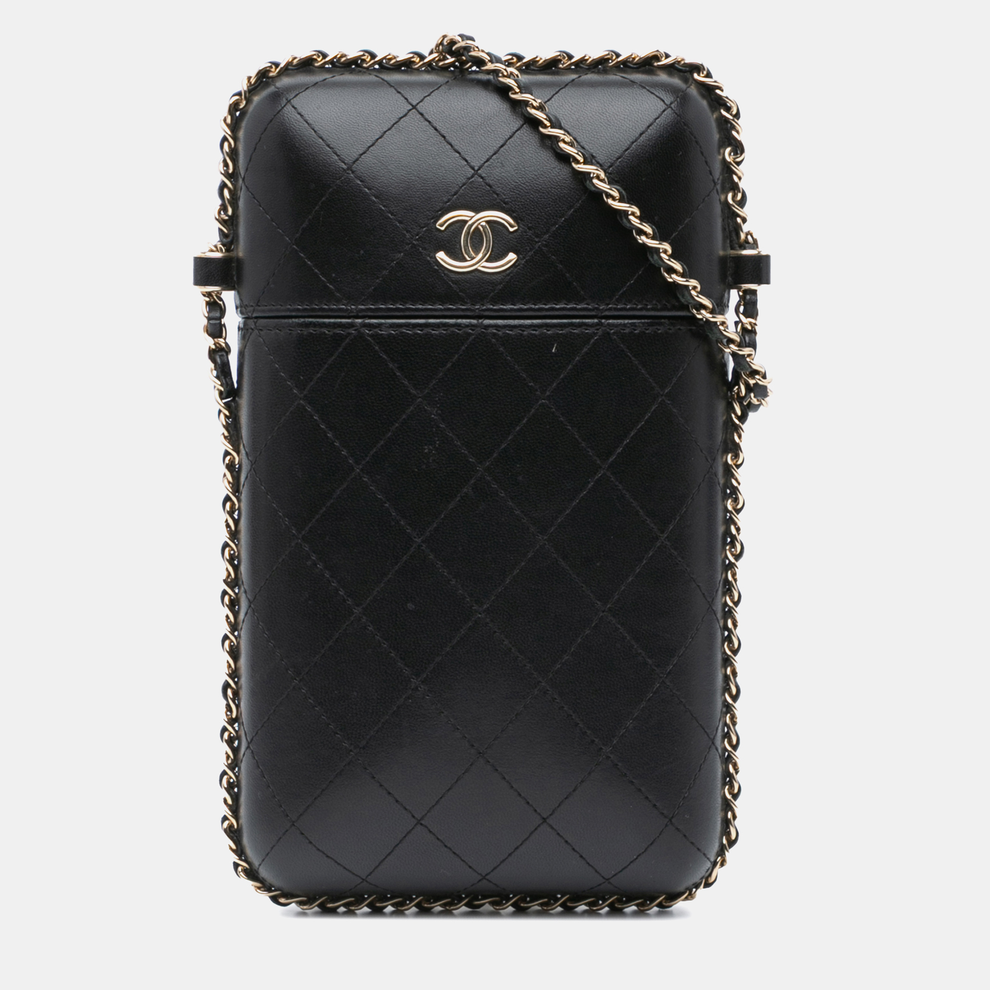 

CC Quilted Lambskin Chain Around Phone Holder, Black