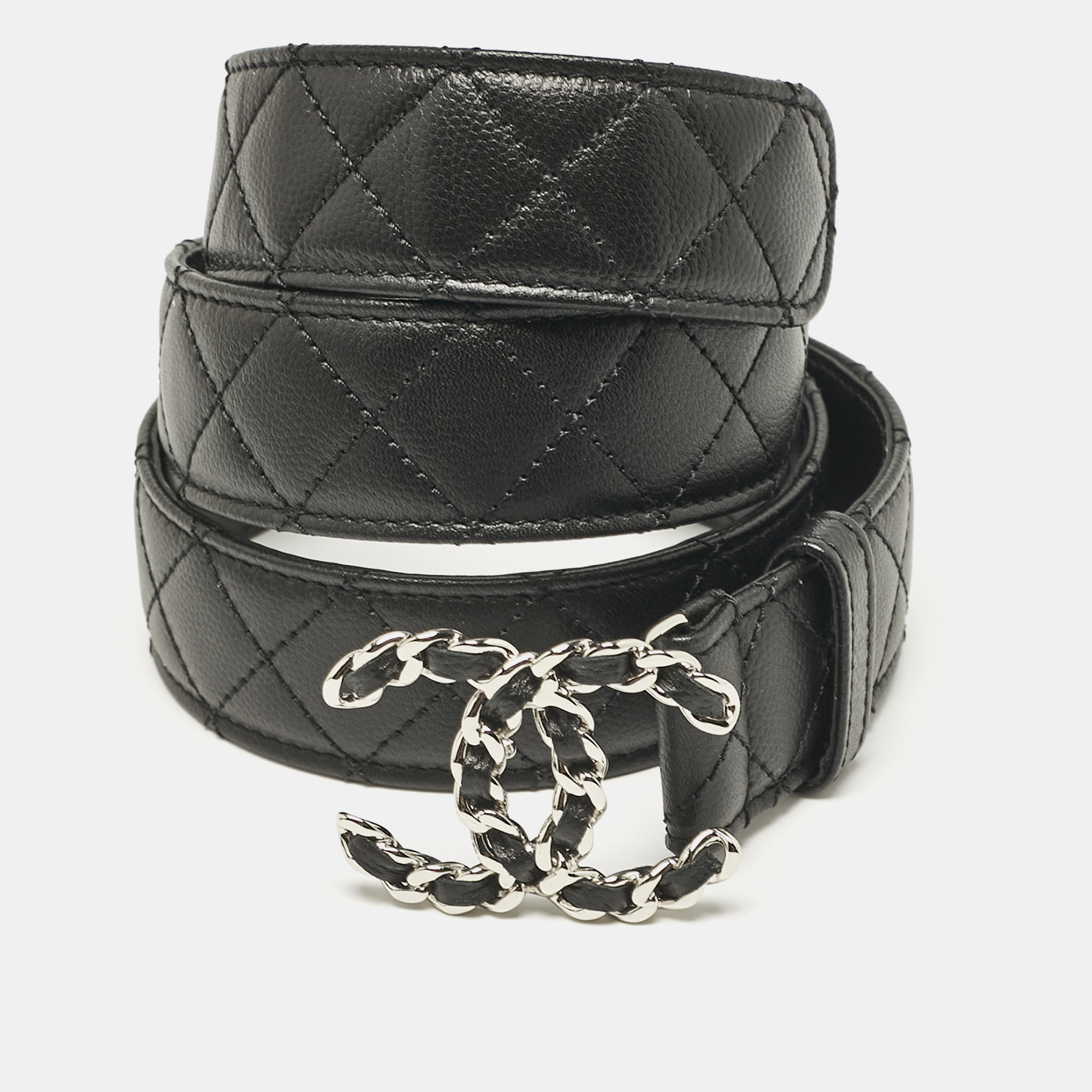 

Chanel Black Quilted Leather CC Chain Belt 85CM