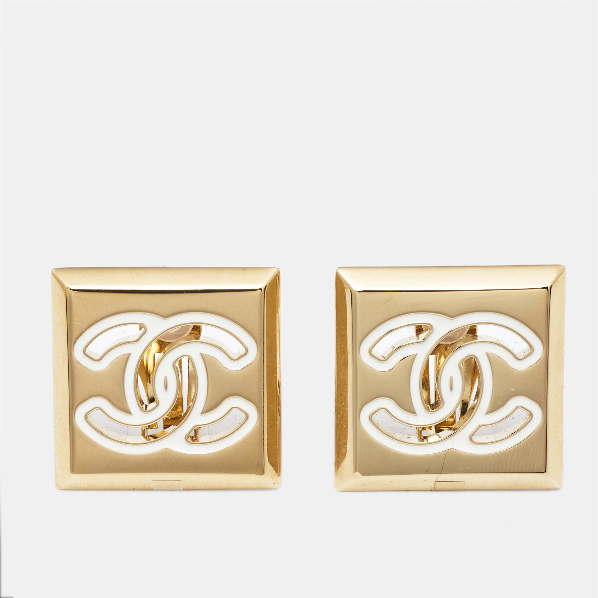 

Chanel CC Enamel Gold Tone Earrings