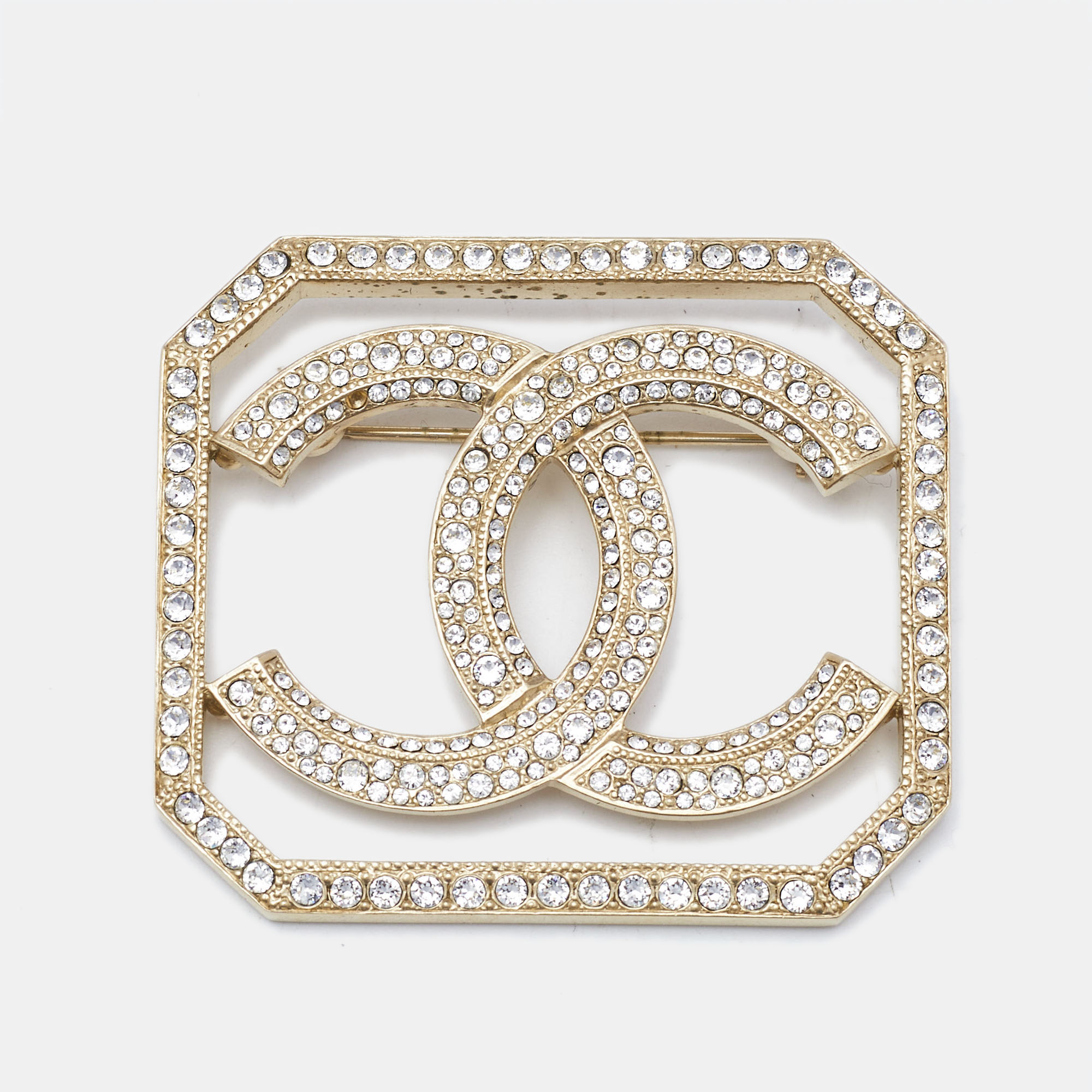 

Chanel CC Crystals Gold Tone Brooch