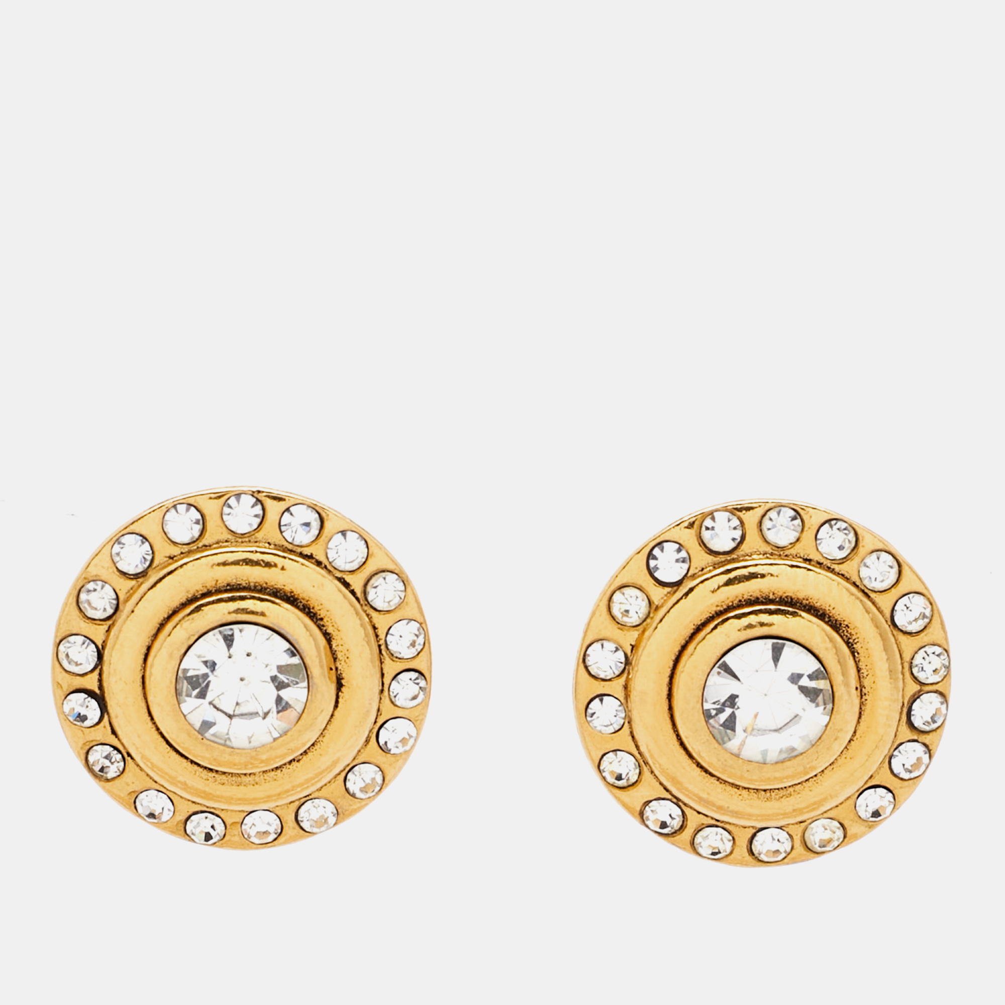 

Chanel CC Crystals Gold Tone Clip On Earrings