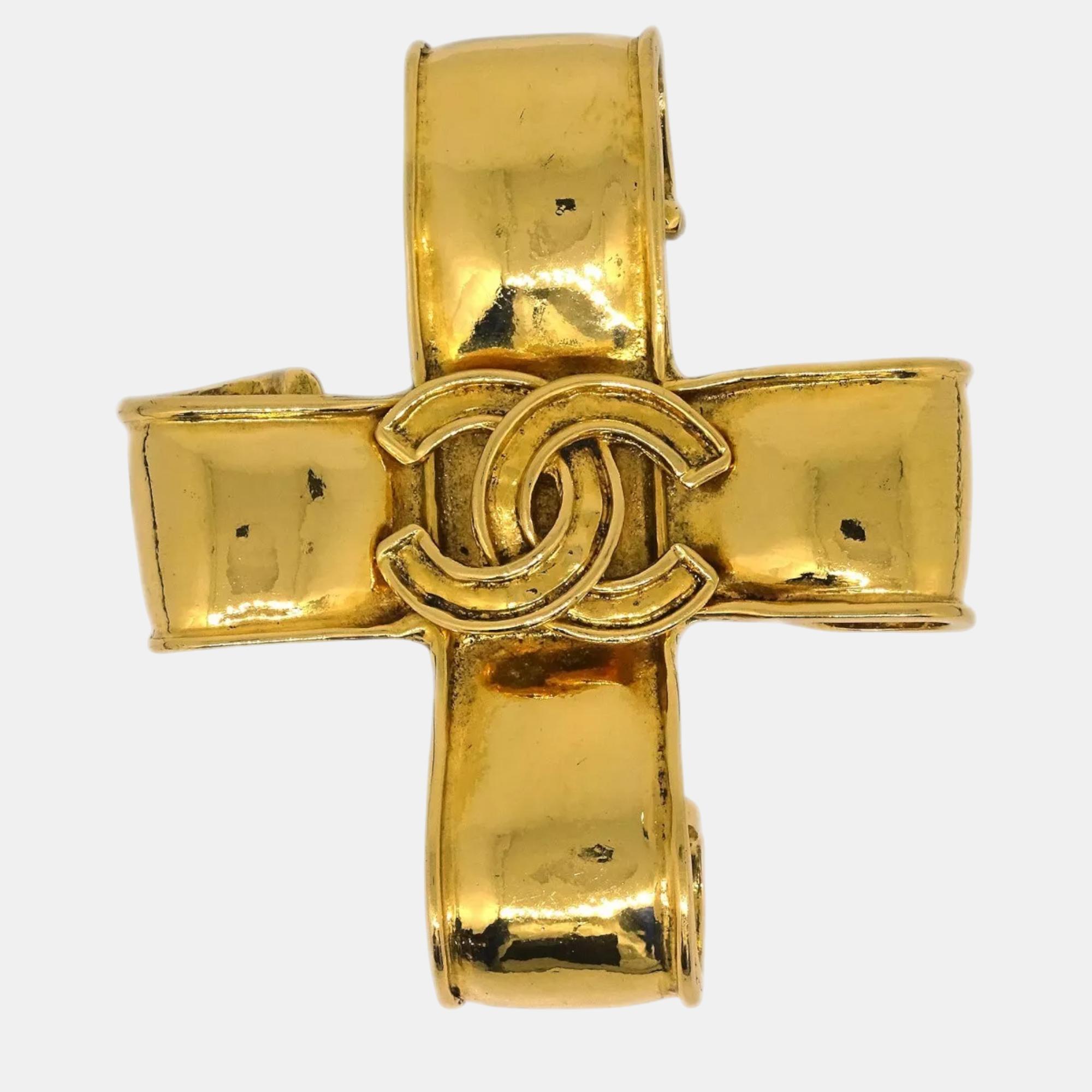 

Chanel Gold Plated Cross Brooch Pin