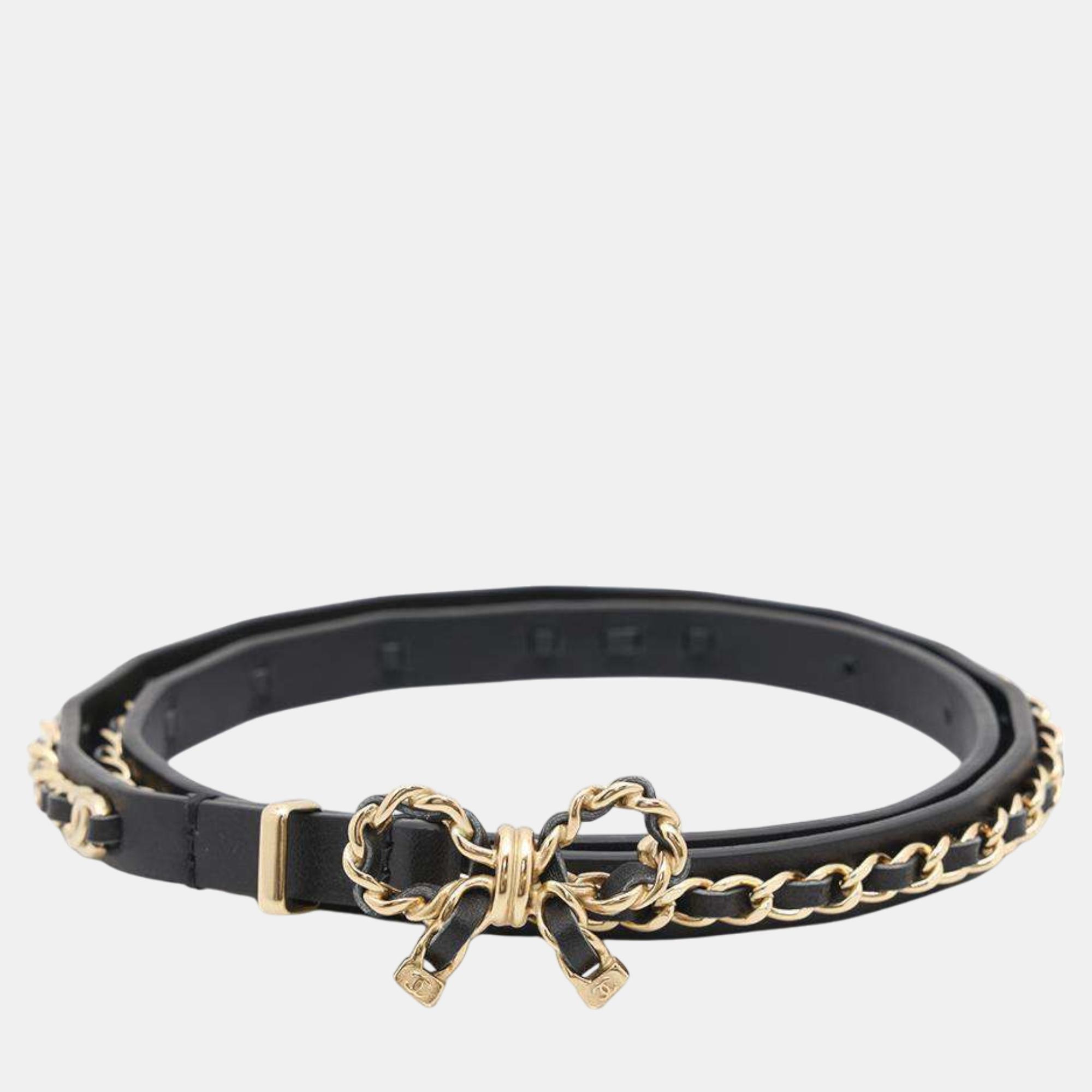 

Chanel Ribbon Motif Chain Leather Belt Size, Black