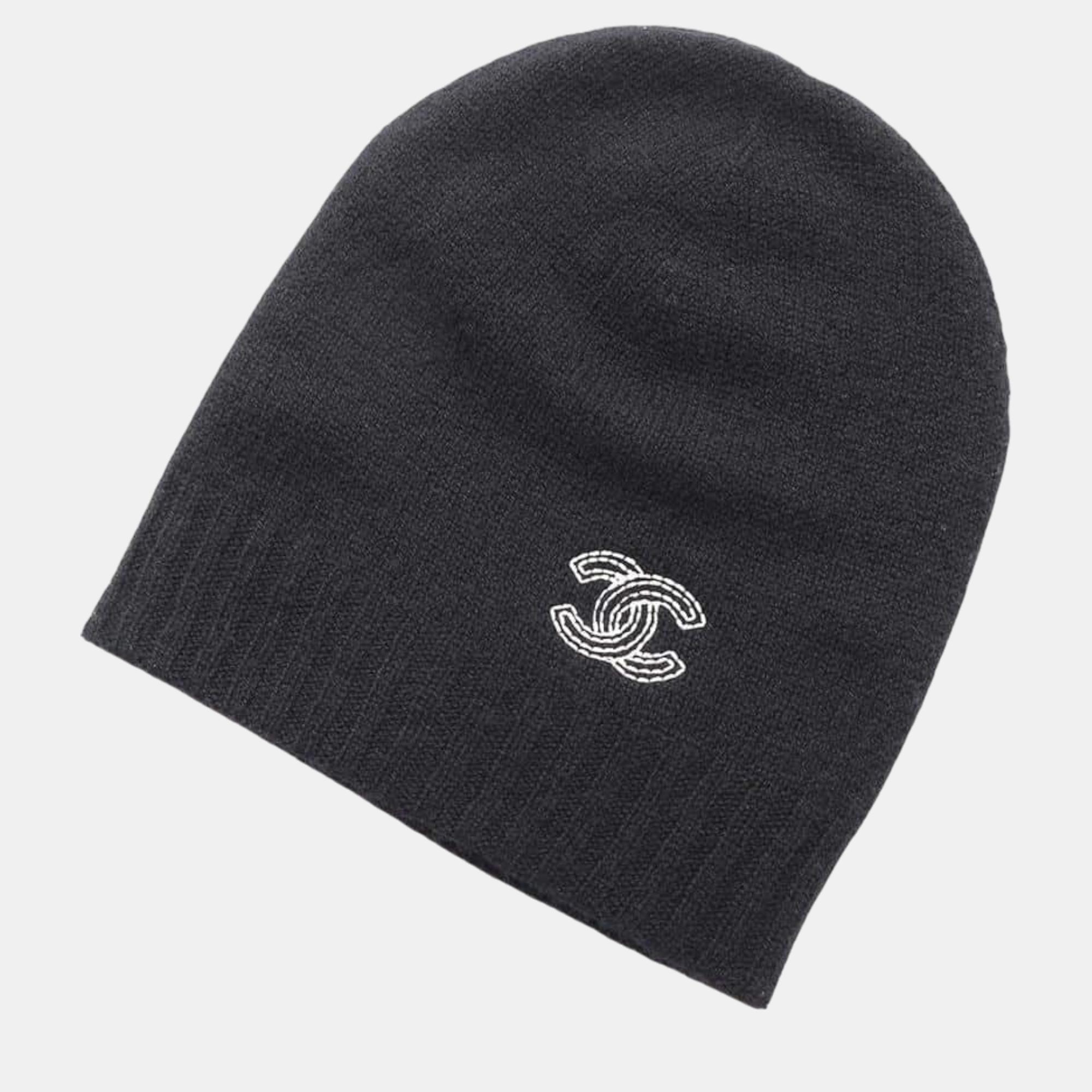 

Chanel Cc Logo Knit Cap Black Cashmere100%