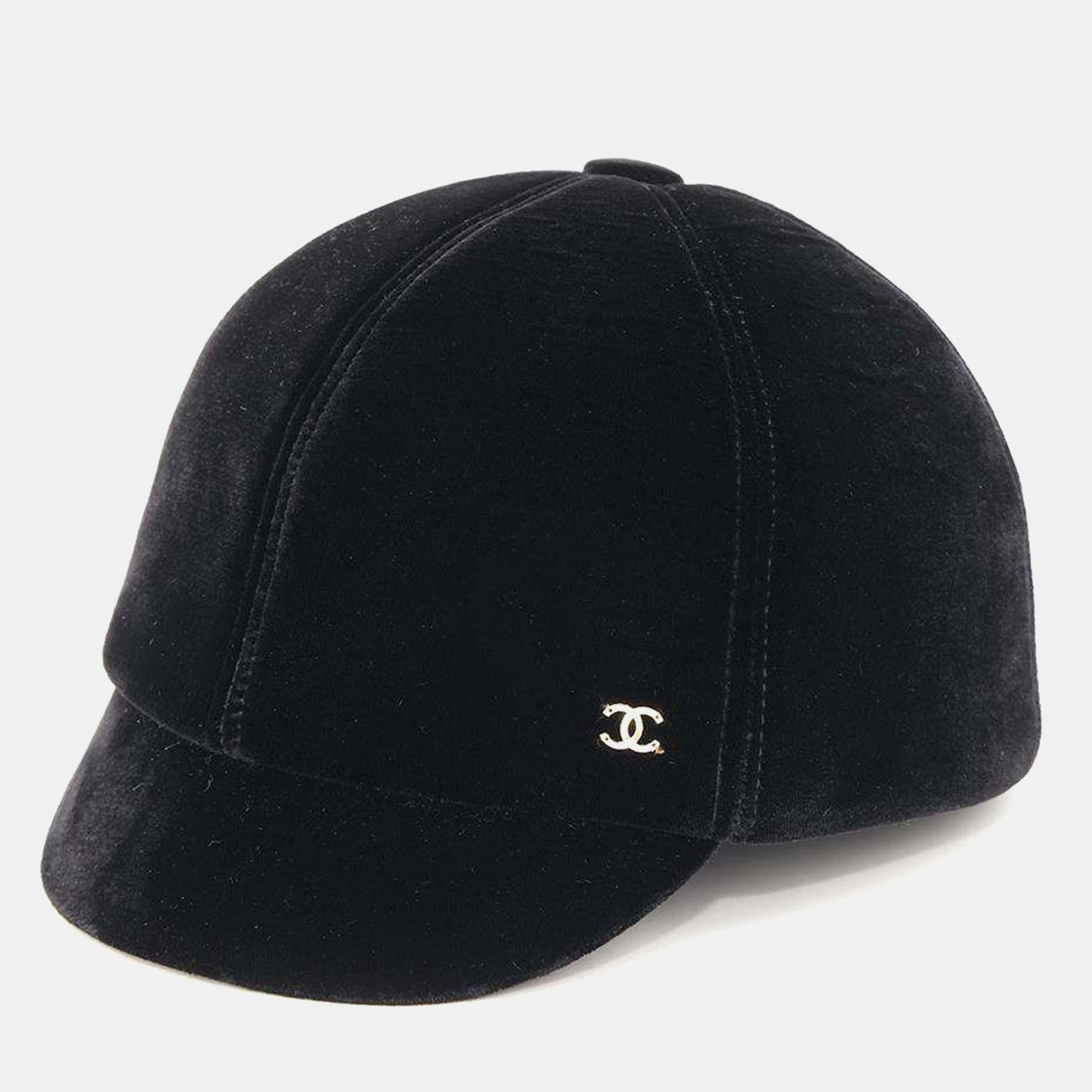 

Chanel Black Velour CC Logo Cap Size L