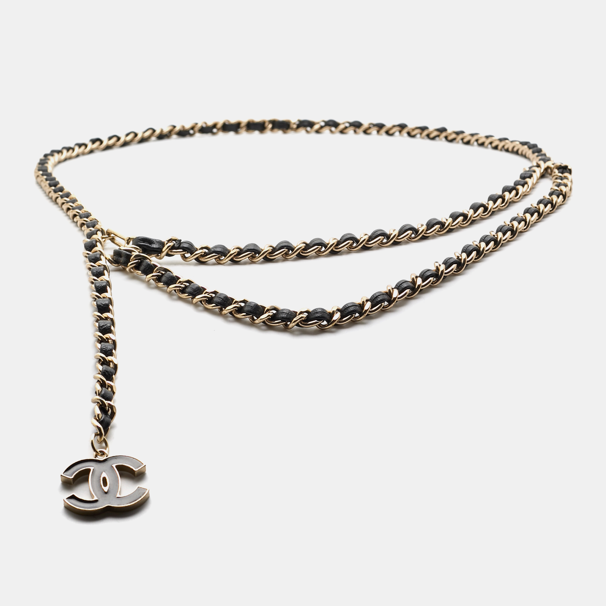 

Chanel CC Leather Woven Gold Tone Belt